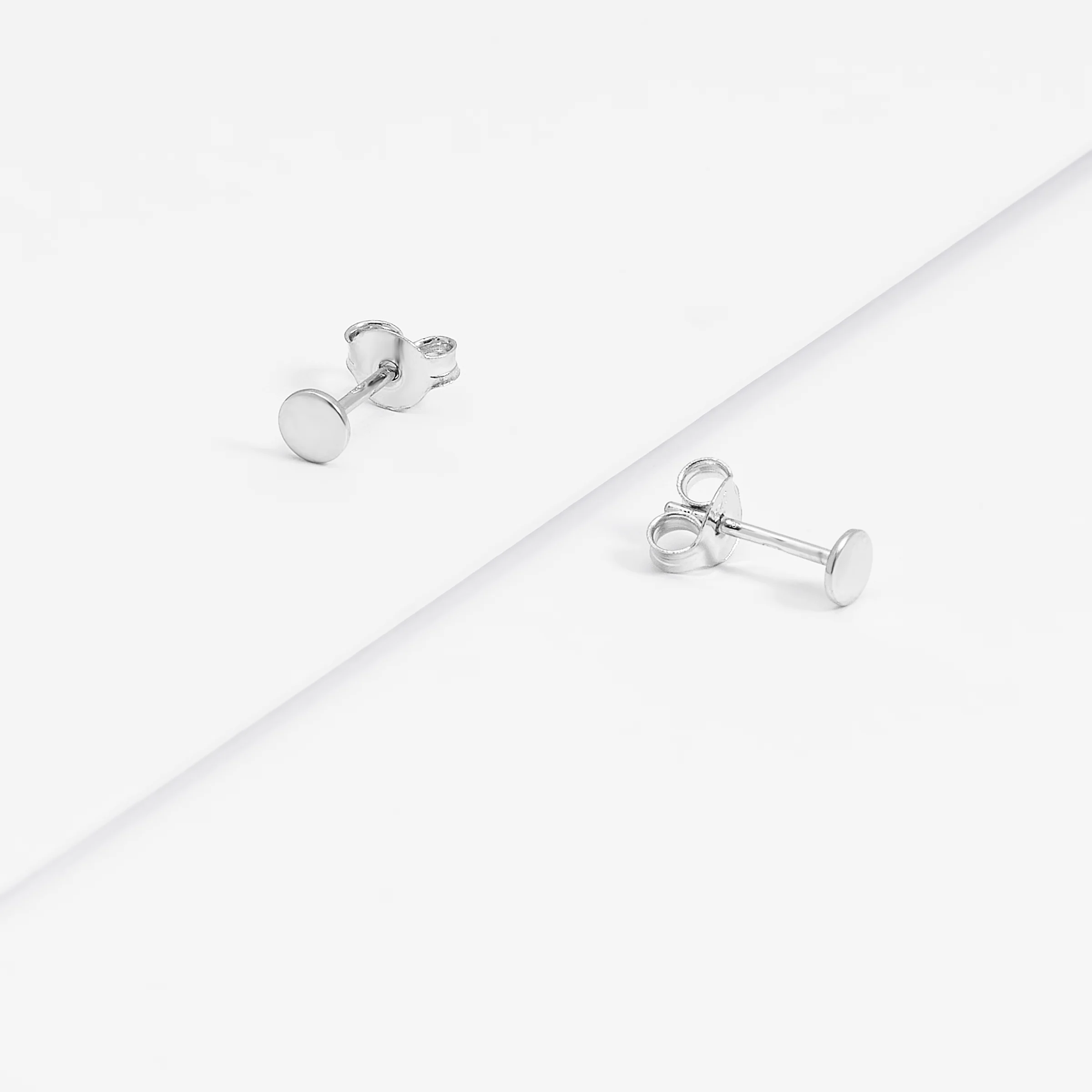 Sterling Silver Petite Round Disc Stud Earrings 4mm - Image 3