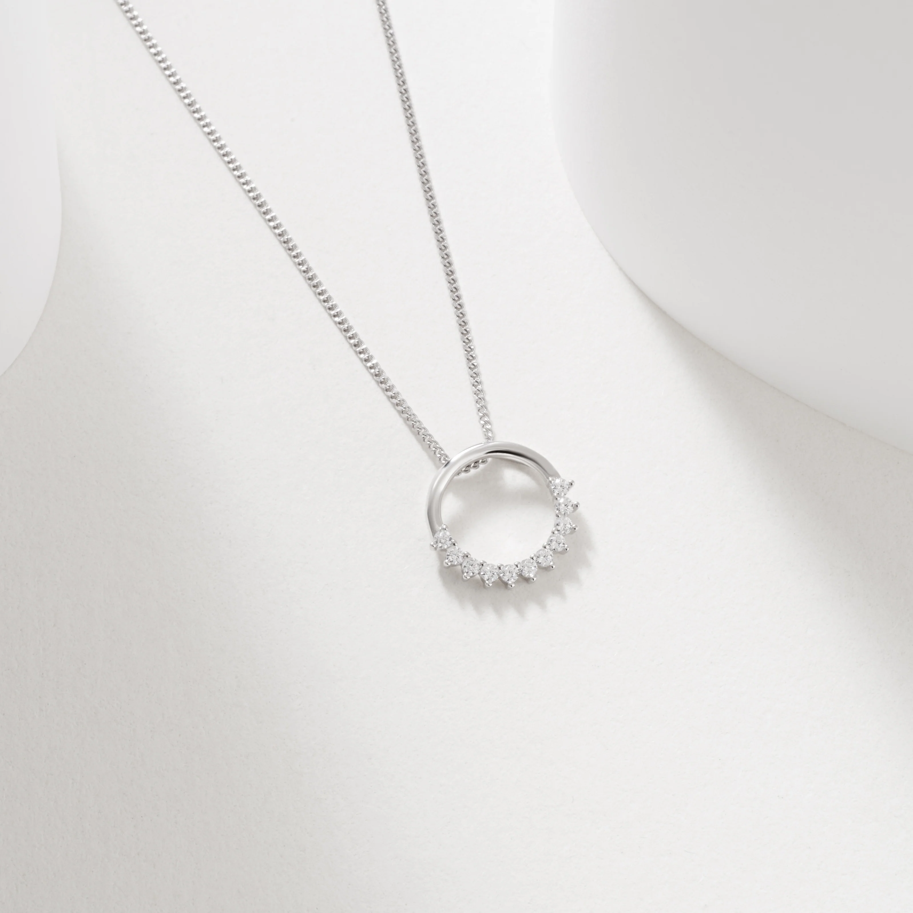 Sterling Silver Petite Zirconia Open Circle Slider Pendant With Chain 12.5mm - Image 2