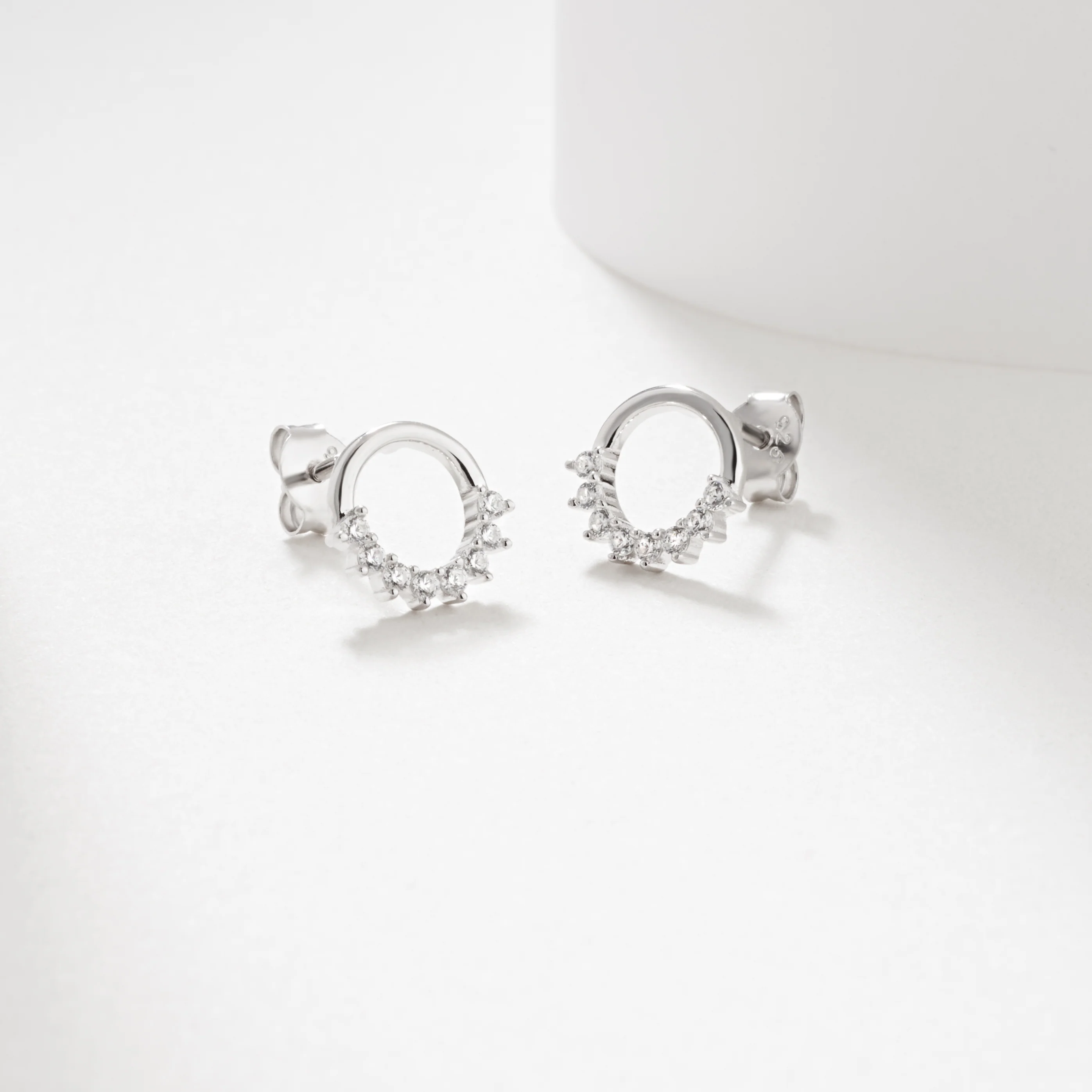 Sterling Silver Petite Zirconia Open Circle Stud Earrings10mm - Image 2