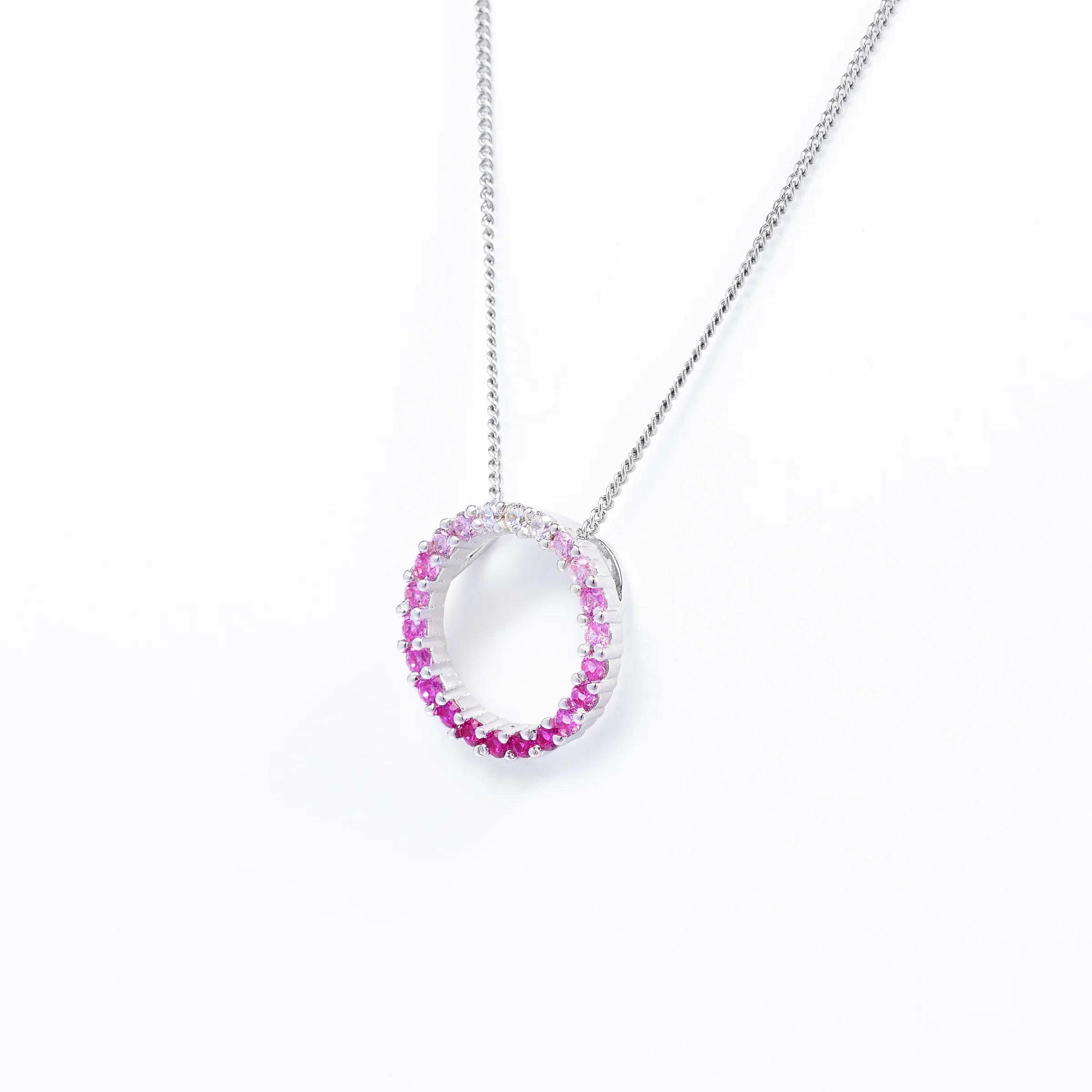 Sterling Silver Pink Ombre Zirconia Open Circle pendant - Image 2