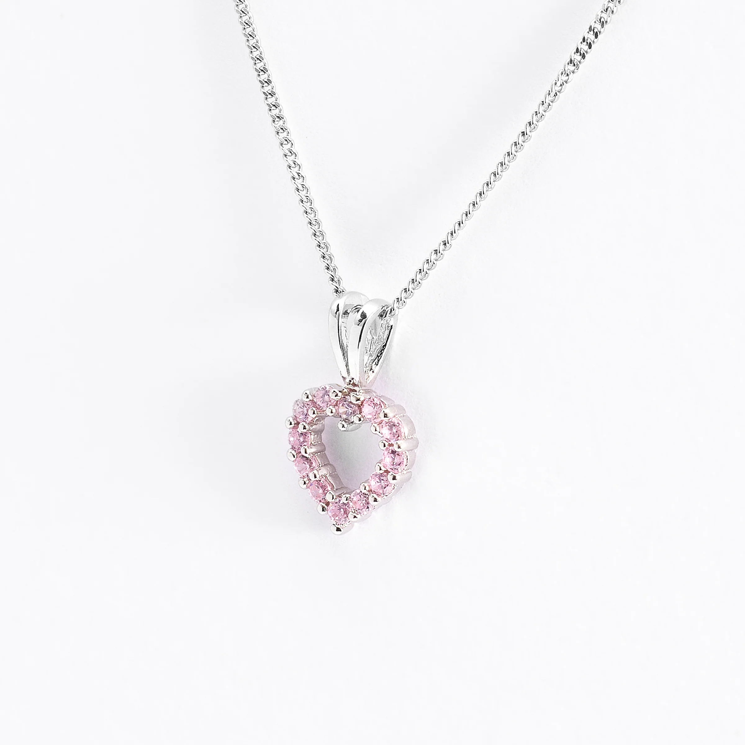 Sterling Silver Pink Zirconia Open Heart Pendant With Split Bail - Image 2
