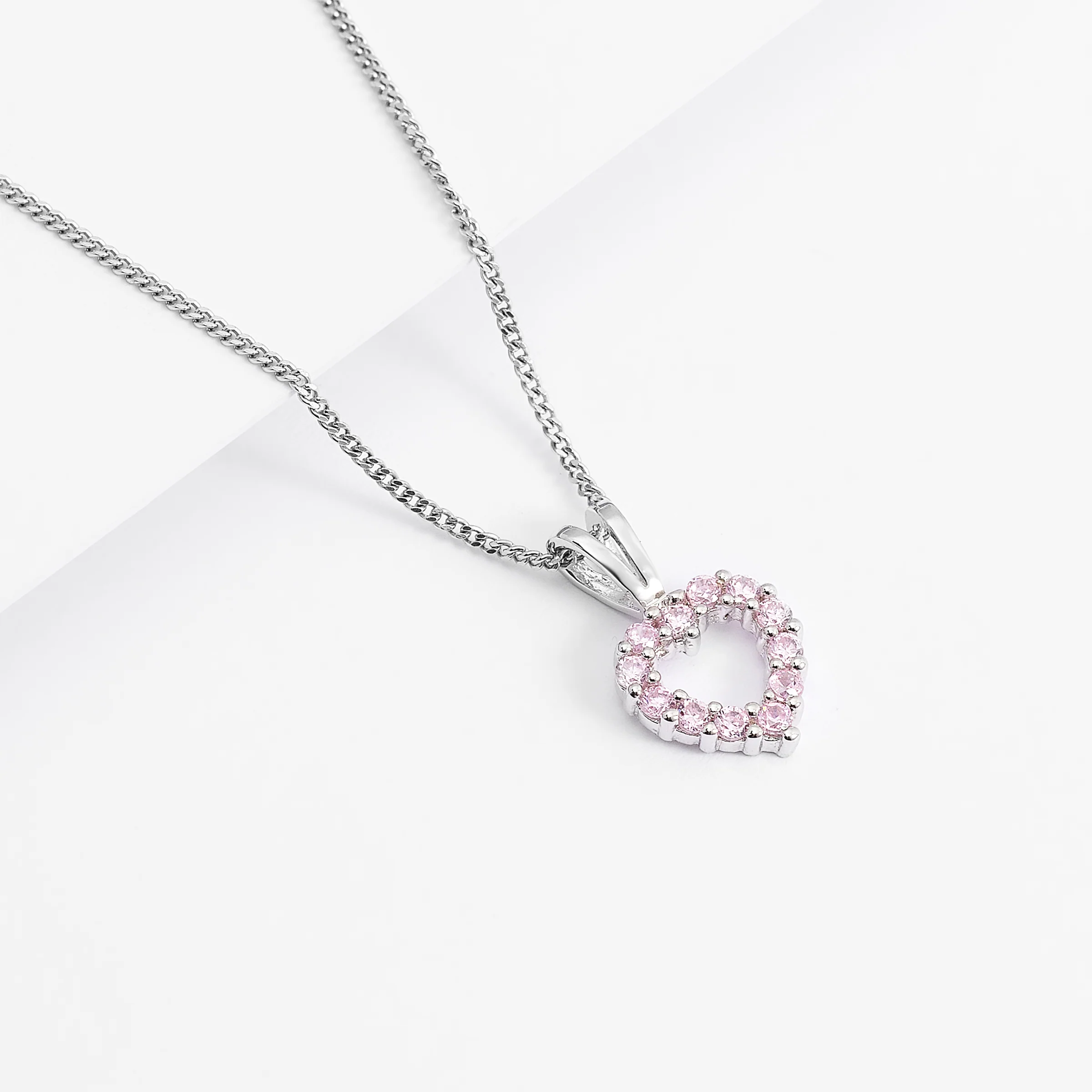 Sterling Silver Pink Zirconia Open Heart Pendant With Split Bail - Image 3