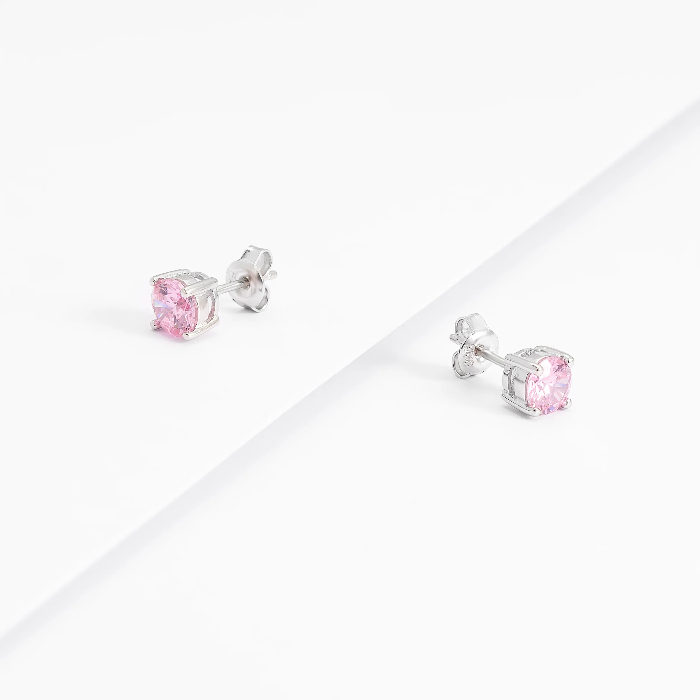 Sterling Silver Pink Zirconia Round Stud Earrings 6mm - Image 2