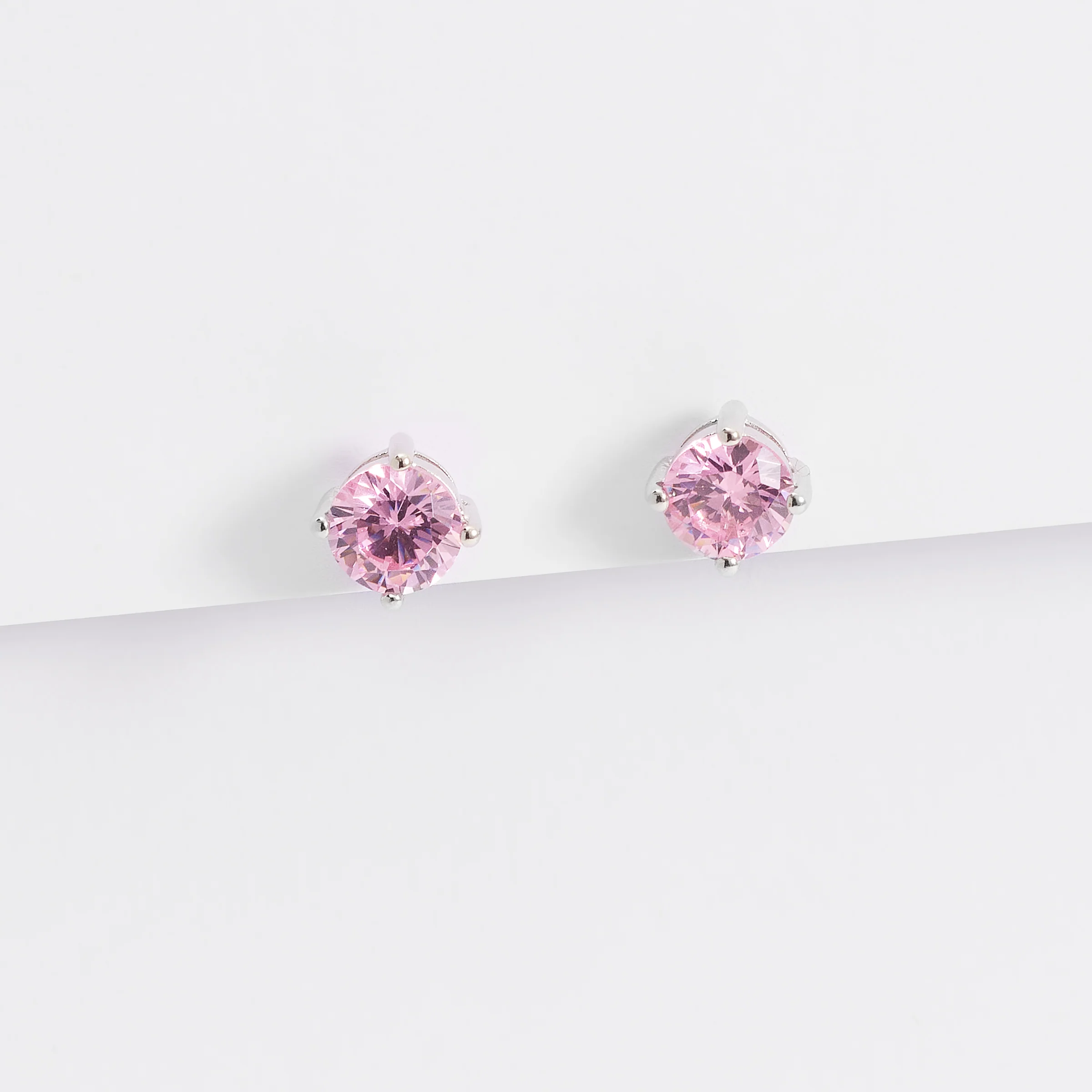 Sterling Silver Pink Zirconia Round Stud Earrings 6mm - Image 3