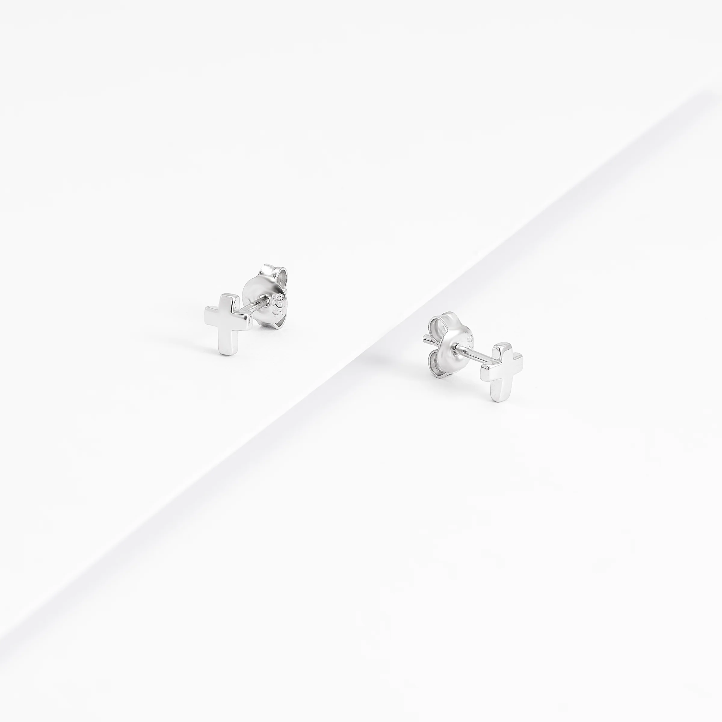 Sterling Silver Plain Cross Stud Earrings - Image 2