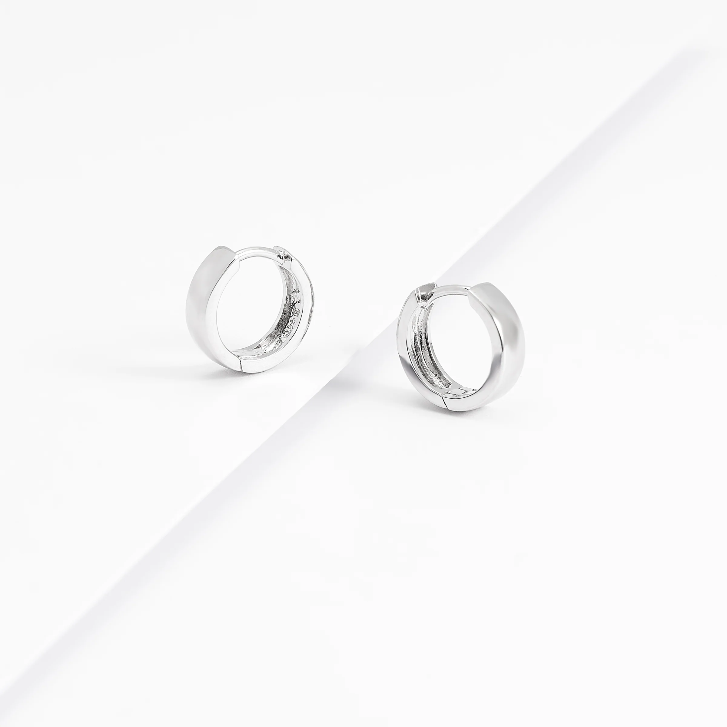 Sterling Silver Plain Huggie Earrings 12.5mm - Image 2