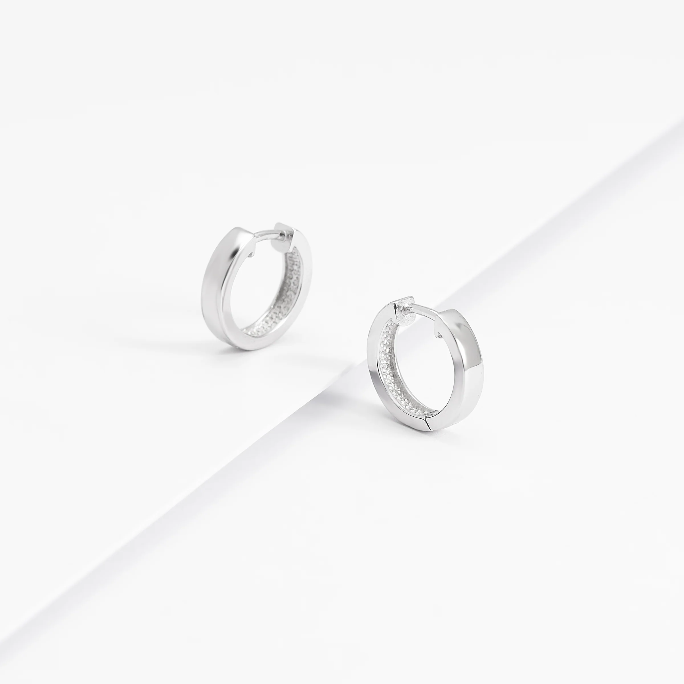 Sterling Silver Plain Huggie Earrings 14.5mm - Image 2