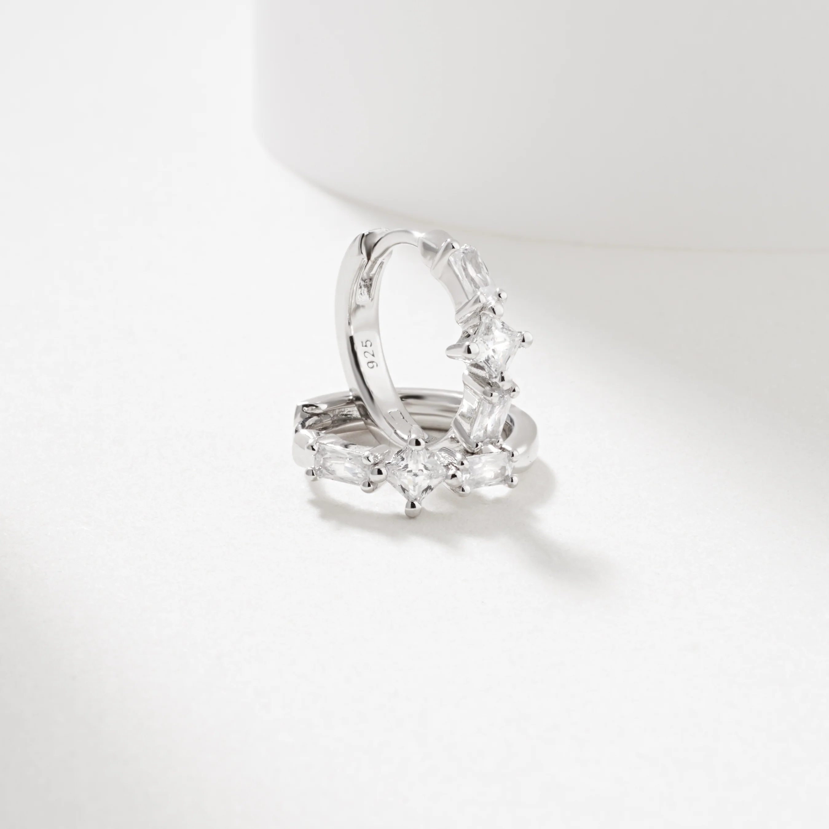 Sterling Silver Princess And Baguette Cut Zirconia Huggie Earrings 16mm - Image 2