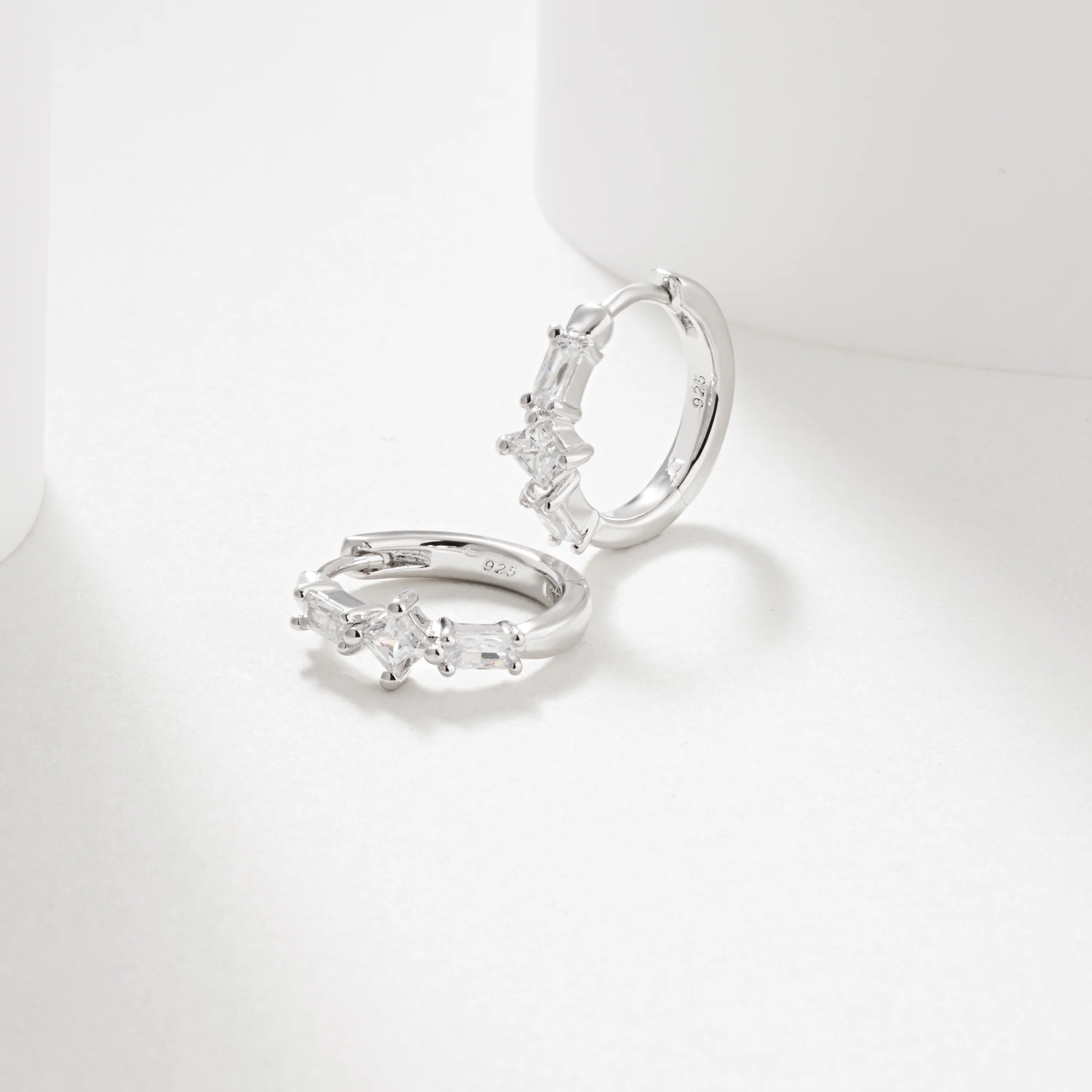 Sterling Silver Princess And Baguette Cut Zirconia Huggie Earrings 16mm - Image 3
