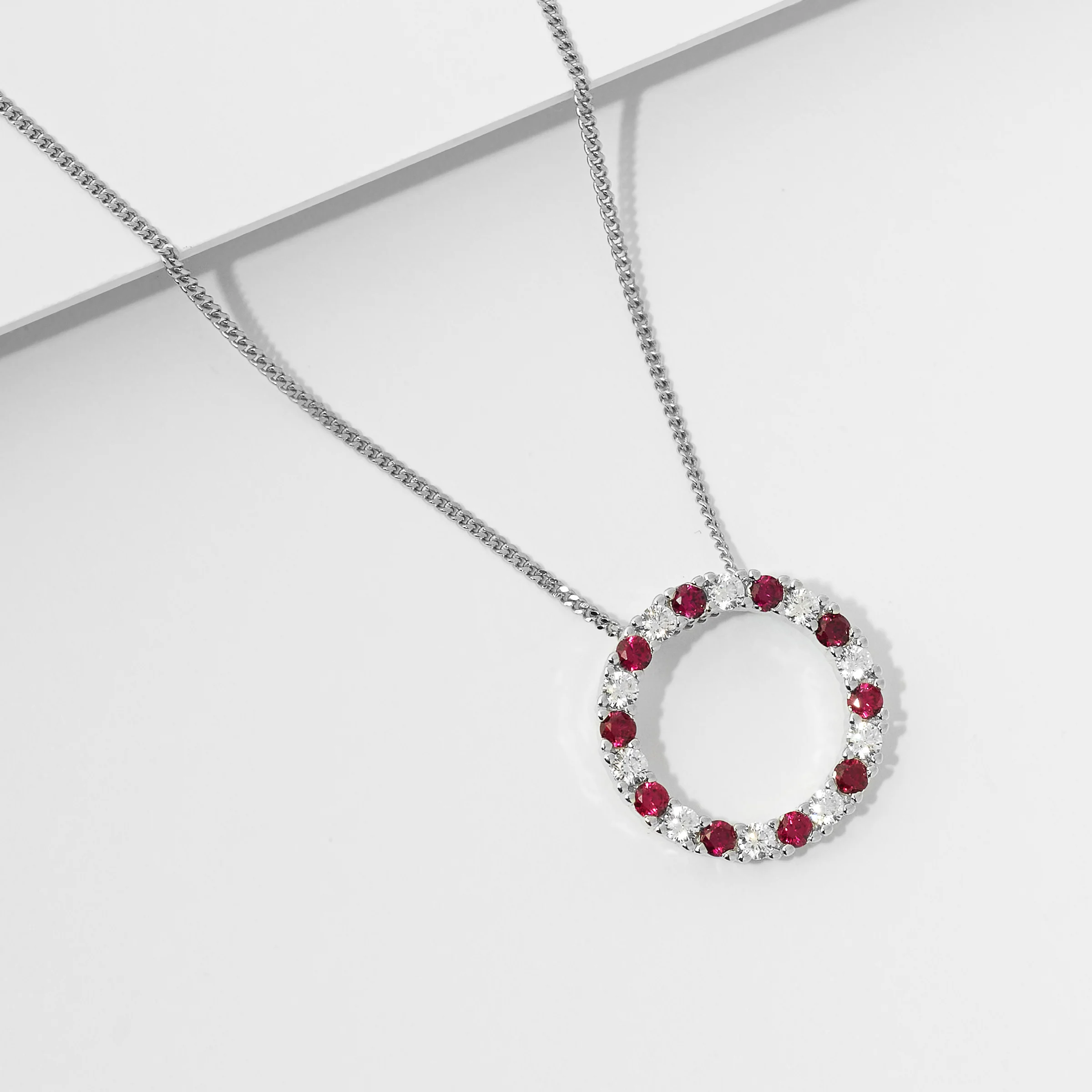 Sterling Silver Red And White Zirconia Circle Pendant - Image 2