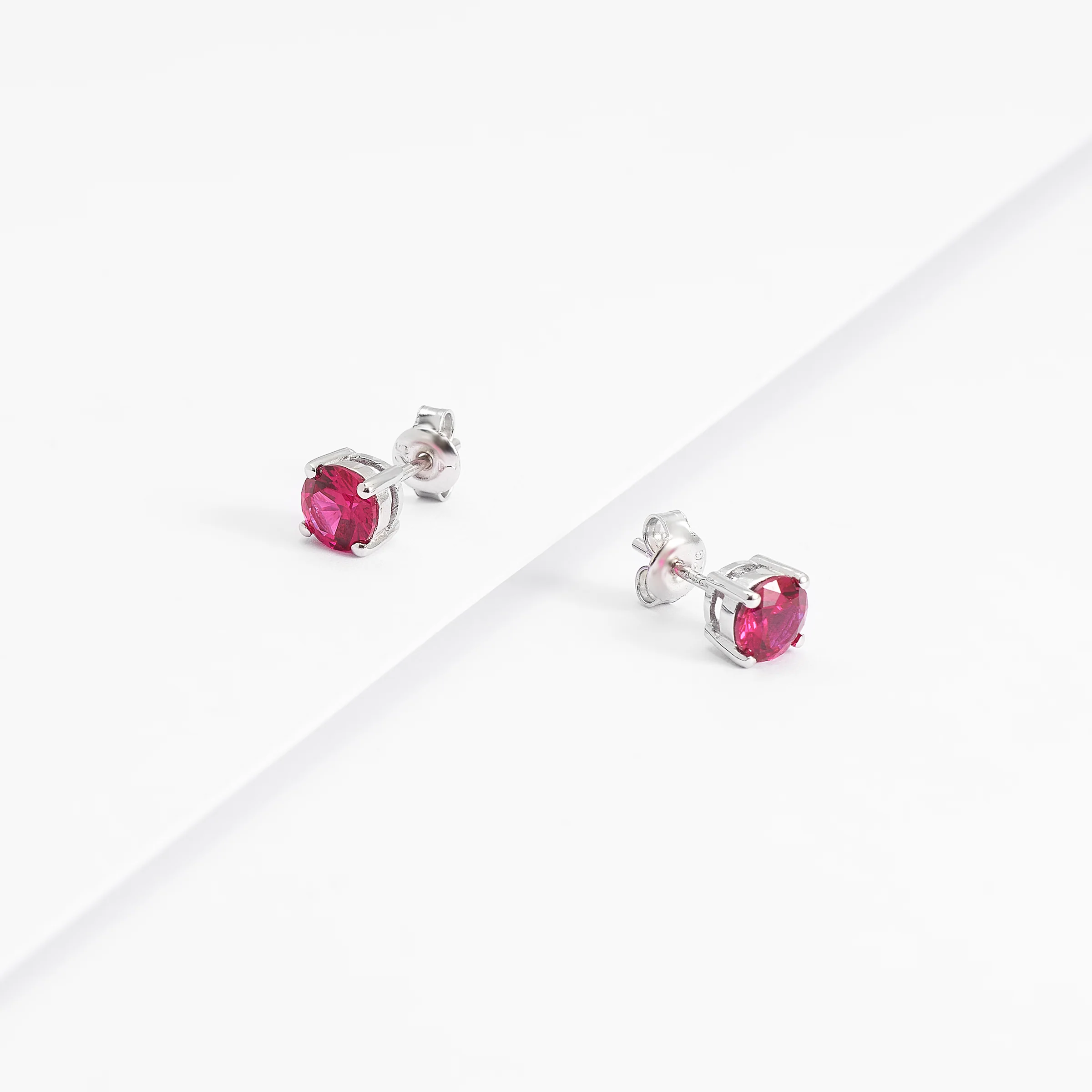 Sterling Silver Red Zirconia Round Stud Earrings 6mm - Image 2
