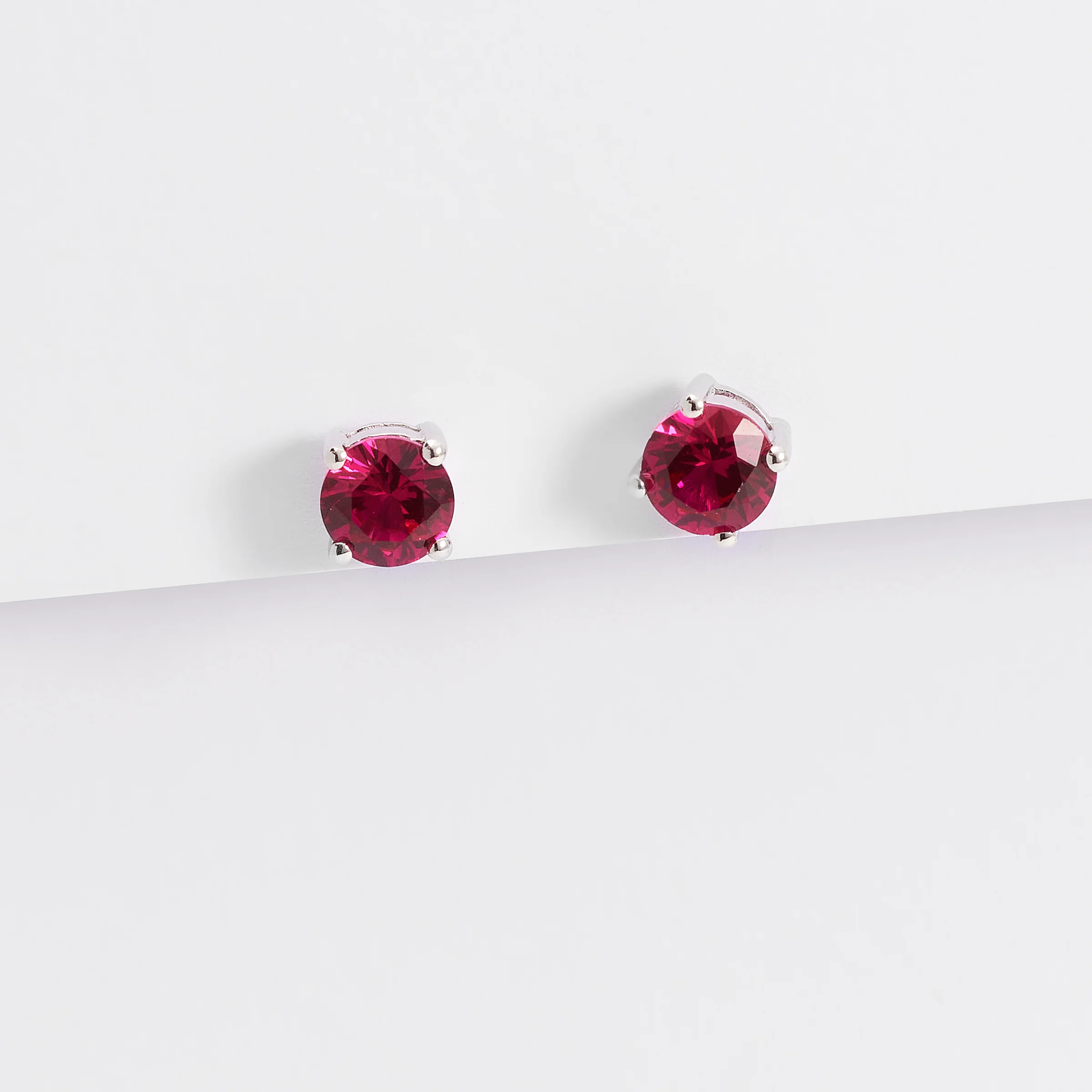 Sterling Silver Red Zirconia Round Stud Earrings 6mm - Image 3