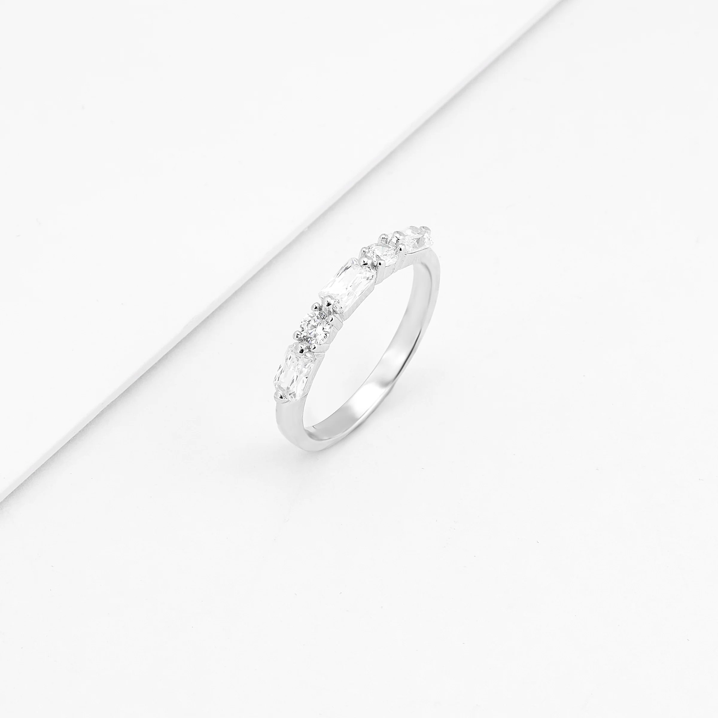Sterling Silver Round And Baguette Zirconia Ring - Image 2