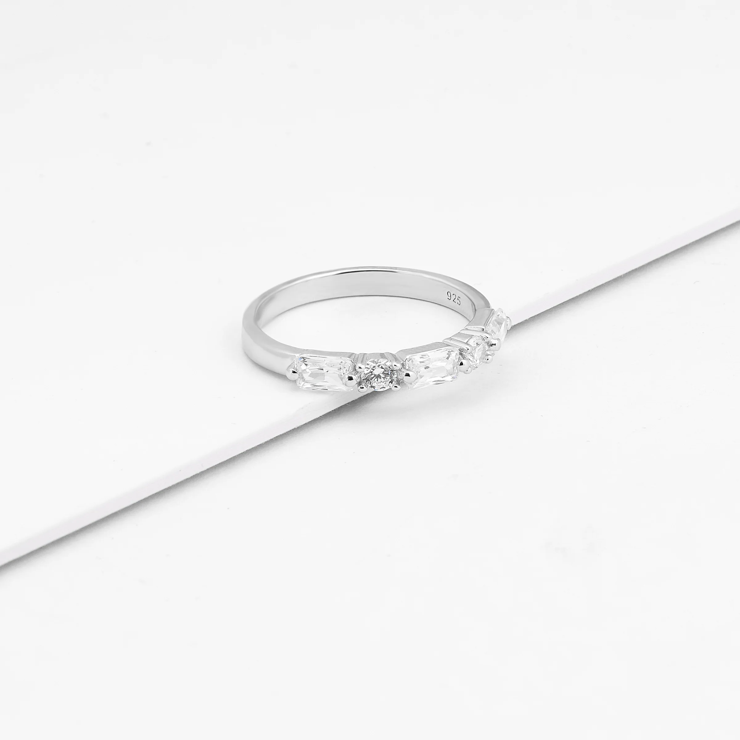 Sterling Silver Round And Baguette Zirconia Ring - Image 3