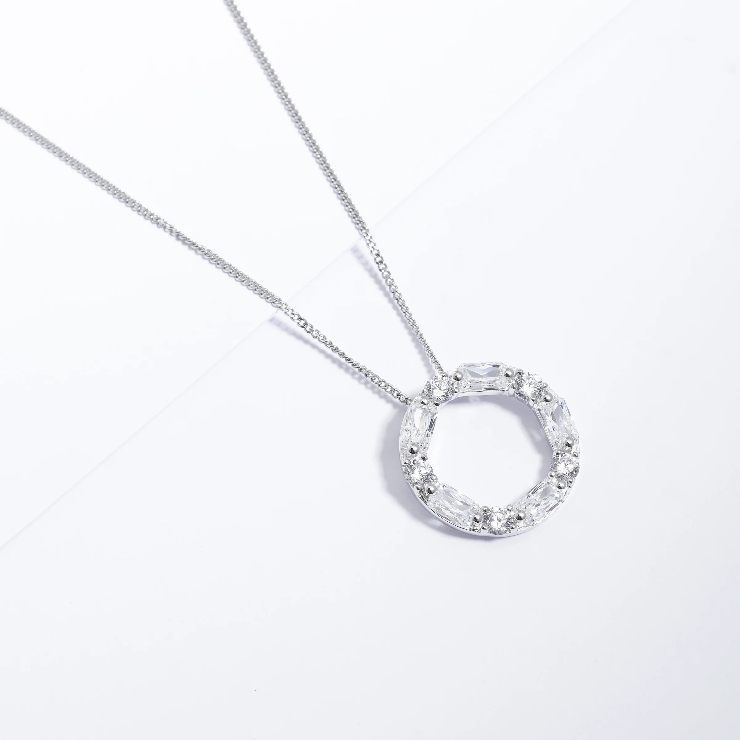 Sterling Silver Round And Baguette Zirconia Slider Pendant - Image 3