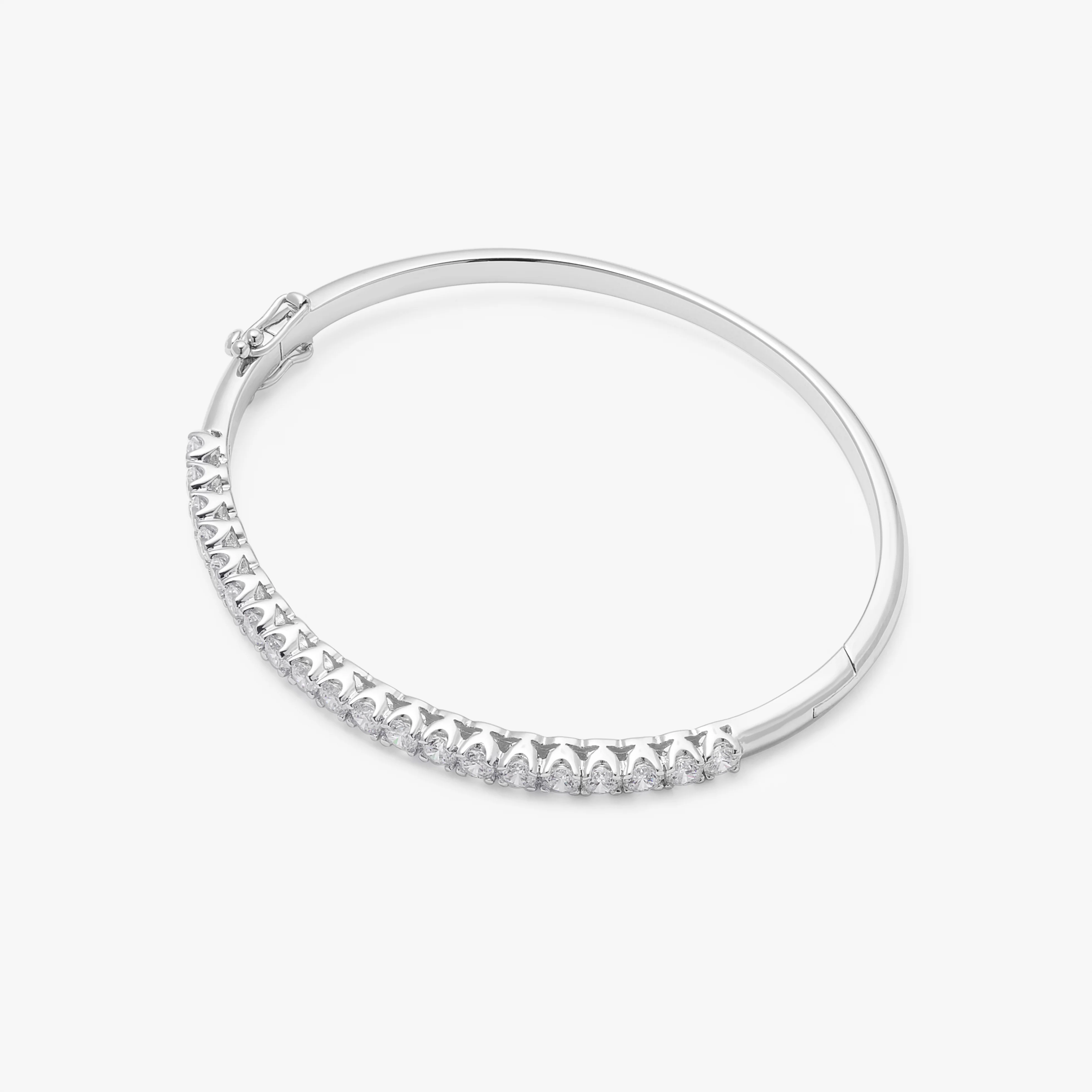 Sterling Silver Round Brilliant Zirconia Claw Set Hinged Bangle 60mm - Image 3