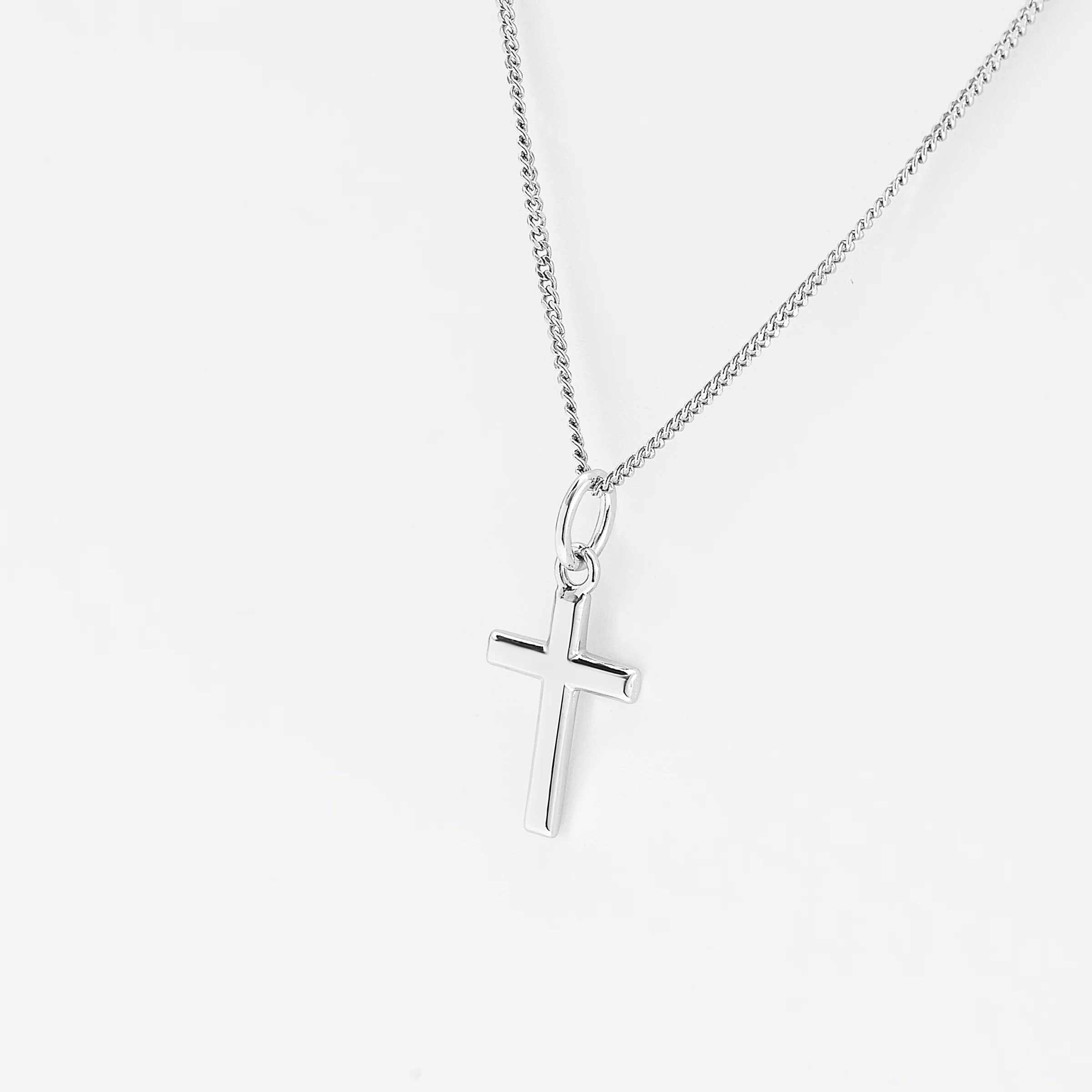 Sterling Silver Small Beveled Edge Cross Pendant 9 x14mm - Image 2