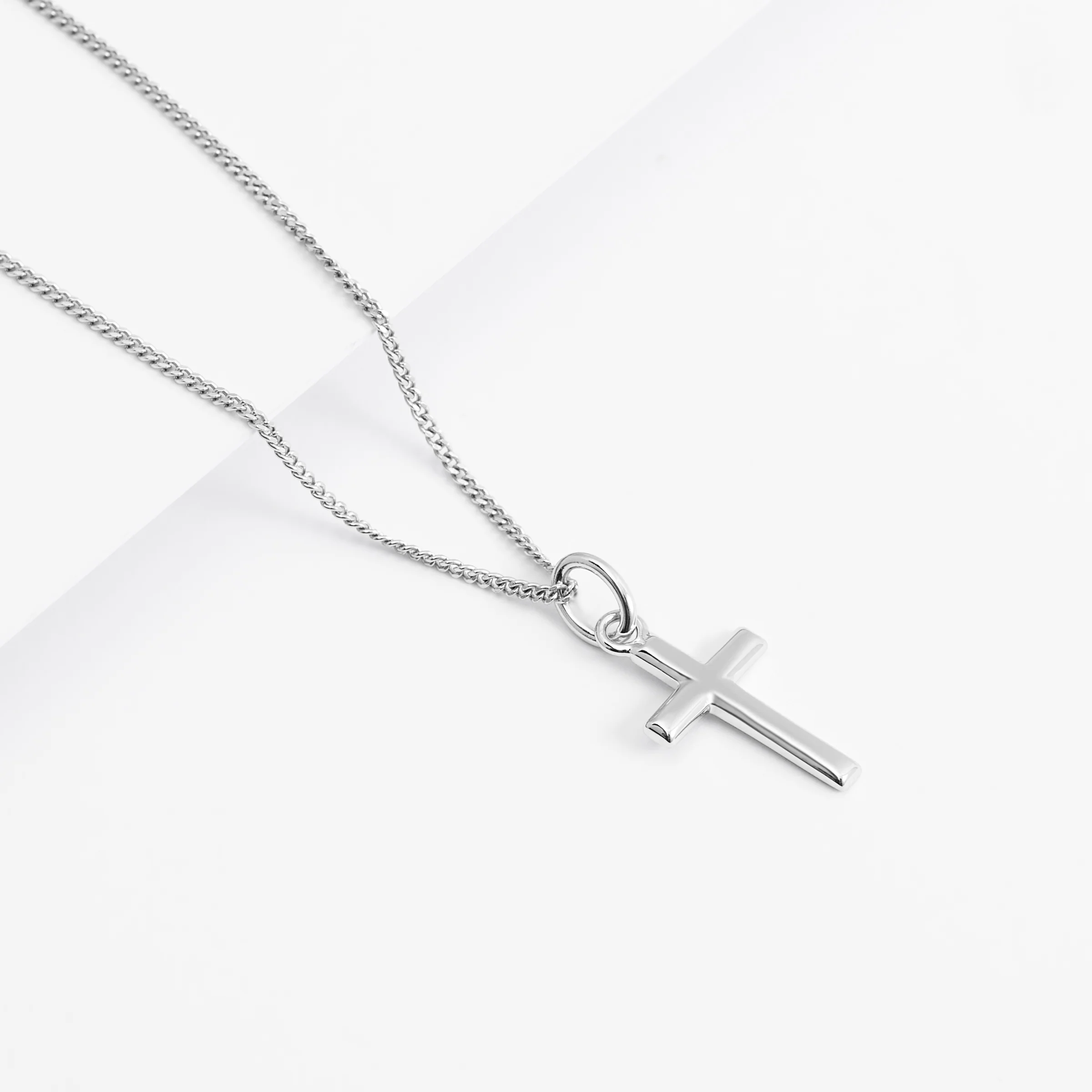 Sterling Silver Small Beveled Edge Cross Pendant 9 x14mm - Image 3