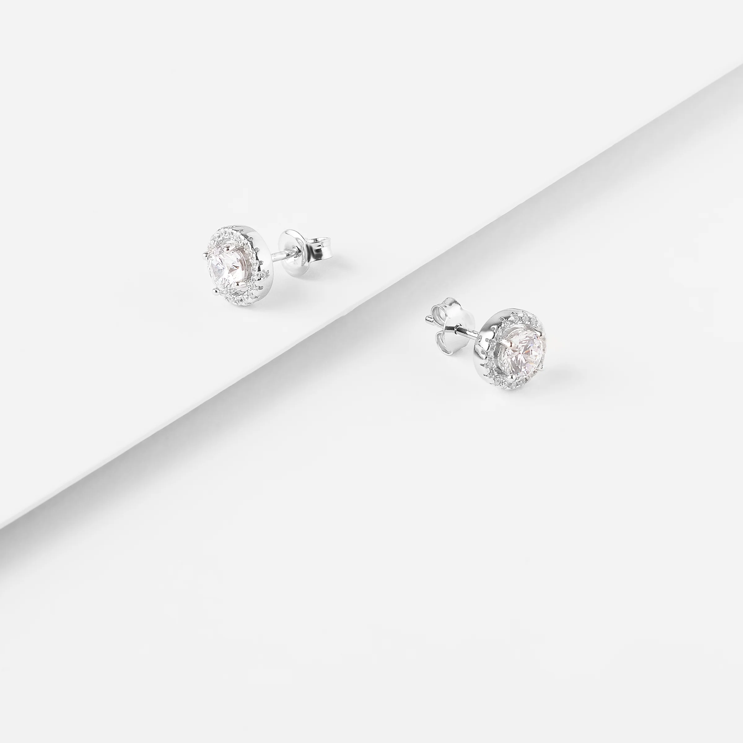 Sterling Silver Solitaire Zirconia Halo Stud Earrings - Image 2