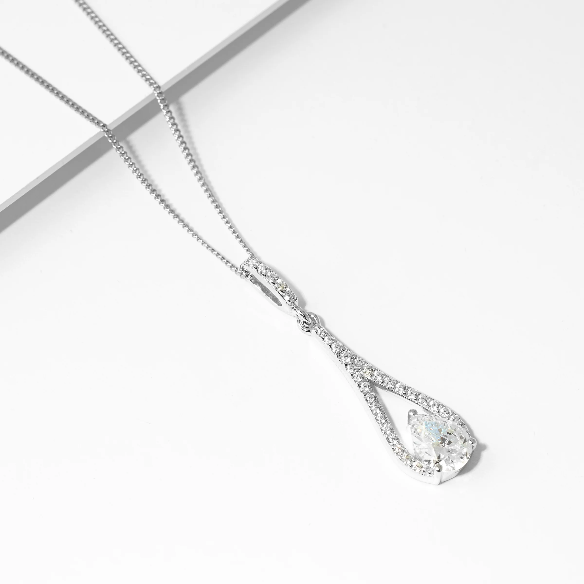 Sterling Silver Teardrop Pear Zirconia Pendant - Image 2