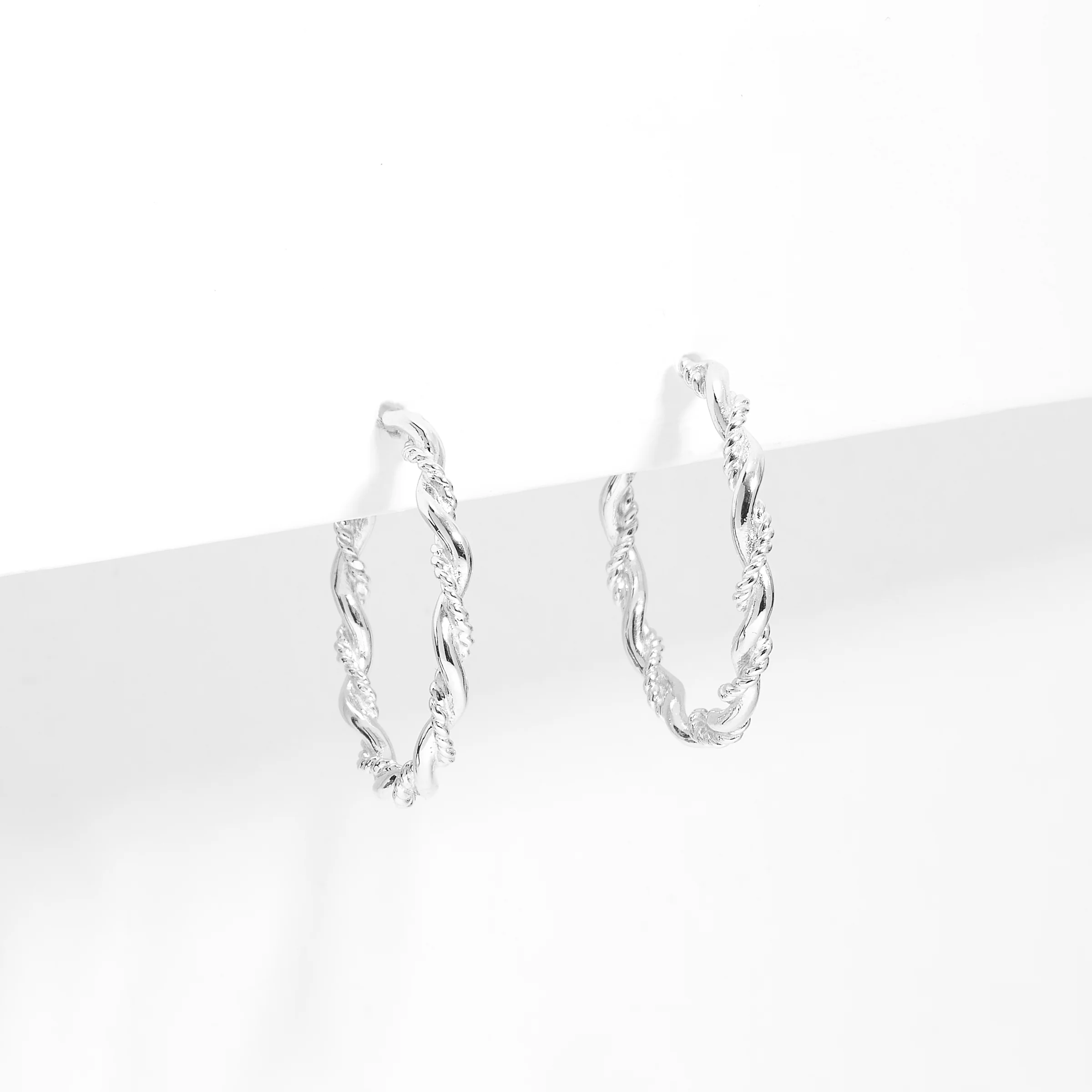 Sterling Silver Twist Hoop With Stud Post Earrings 20mm - Image 2