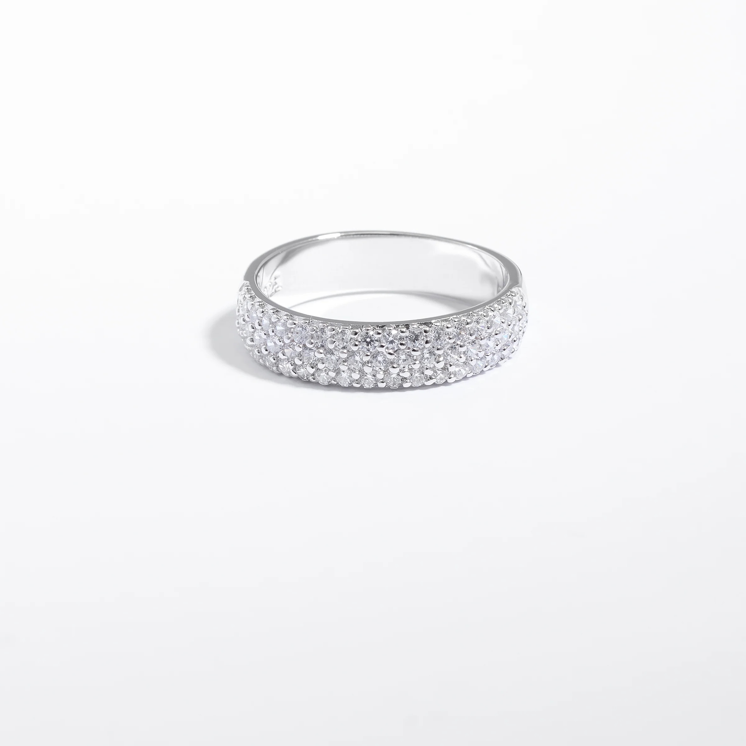 Sterling Silver Zirconia 3 Row Pave Ring - Image 3