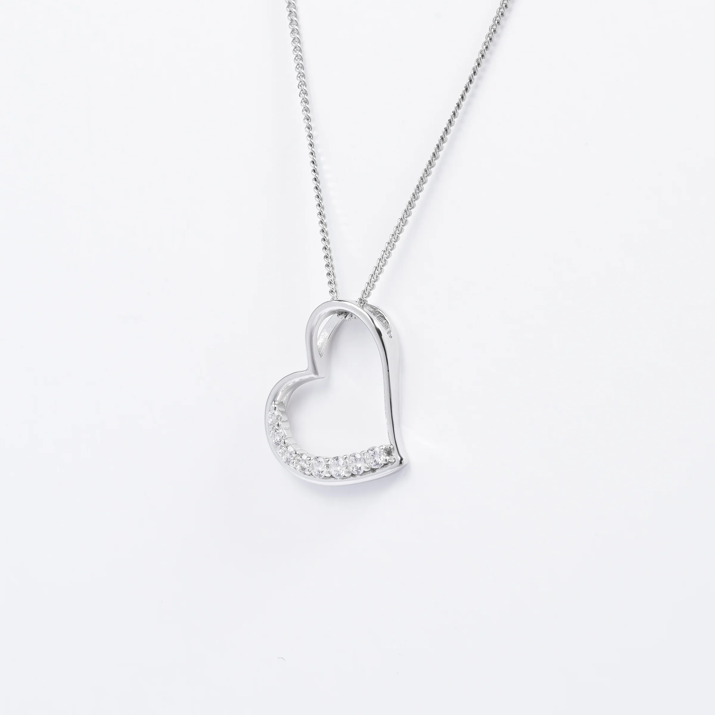 Sterling Silver Zirconia Angled Heart Pendant - Image 2