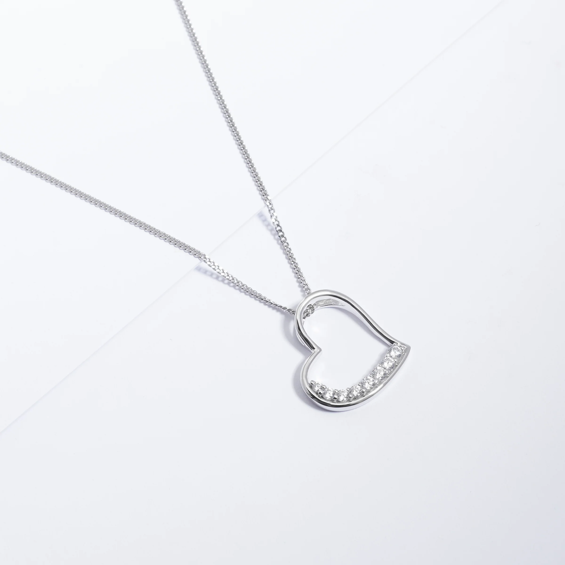 Sterling Silver Zirconia Angled Heart Pendant - Image 3