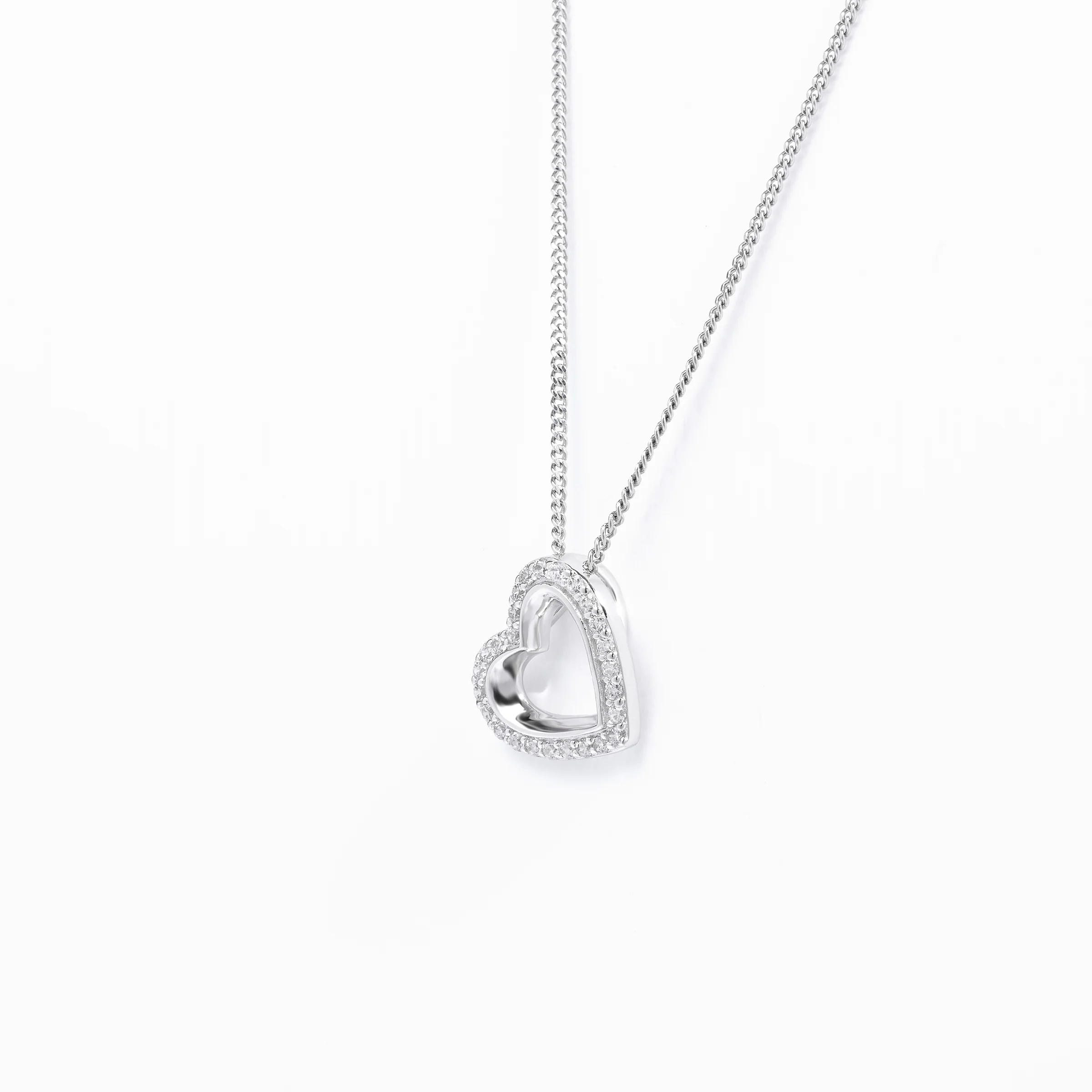 Sterling Silver Zirconia Angled Heart Slider Pendant - Image 2