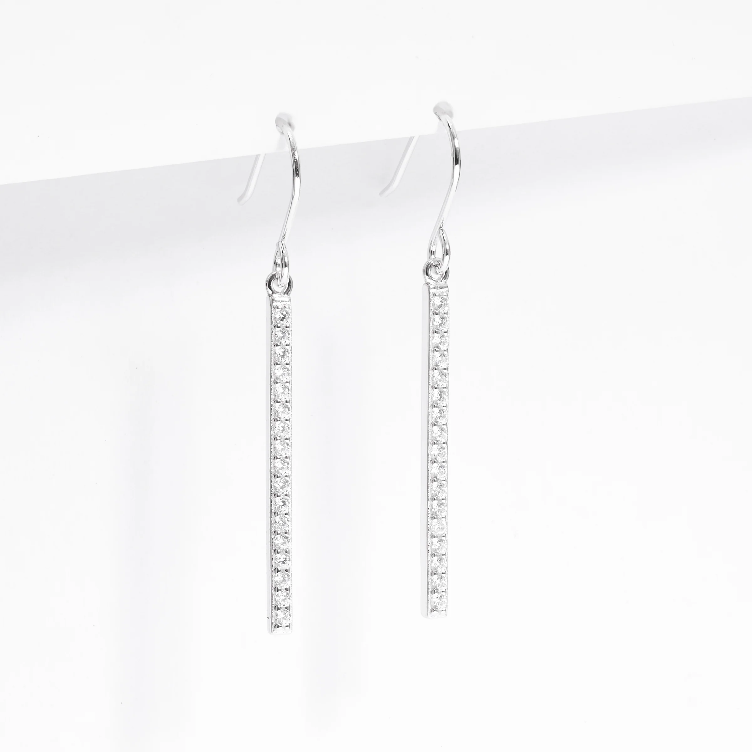 Sterling Silver Zirconia Bar Drop Shepherd Hook Earrings - Image 2