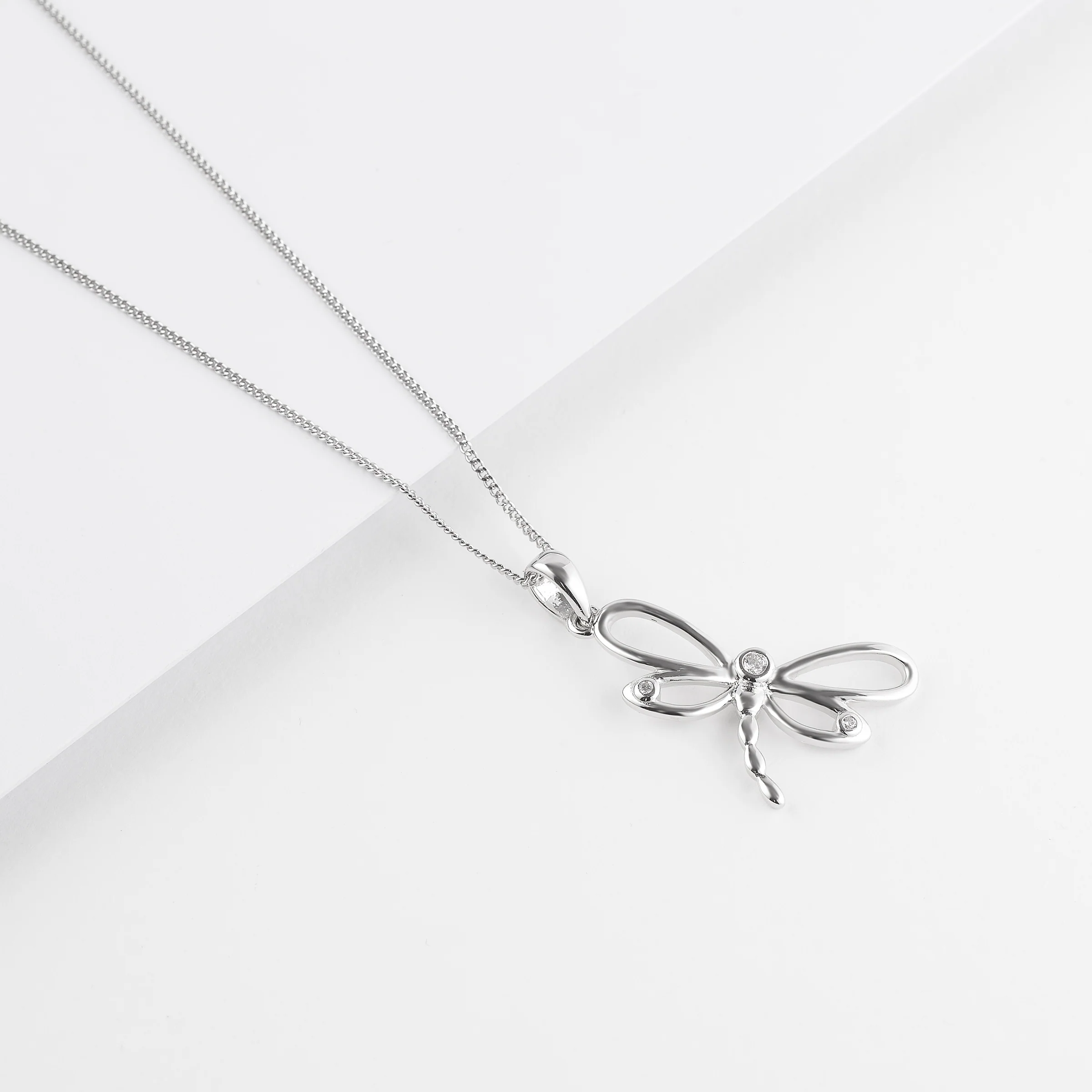 Sterling Silver Zirconia Bezel Dragonfly Pendant - Image 2