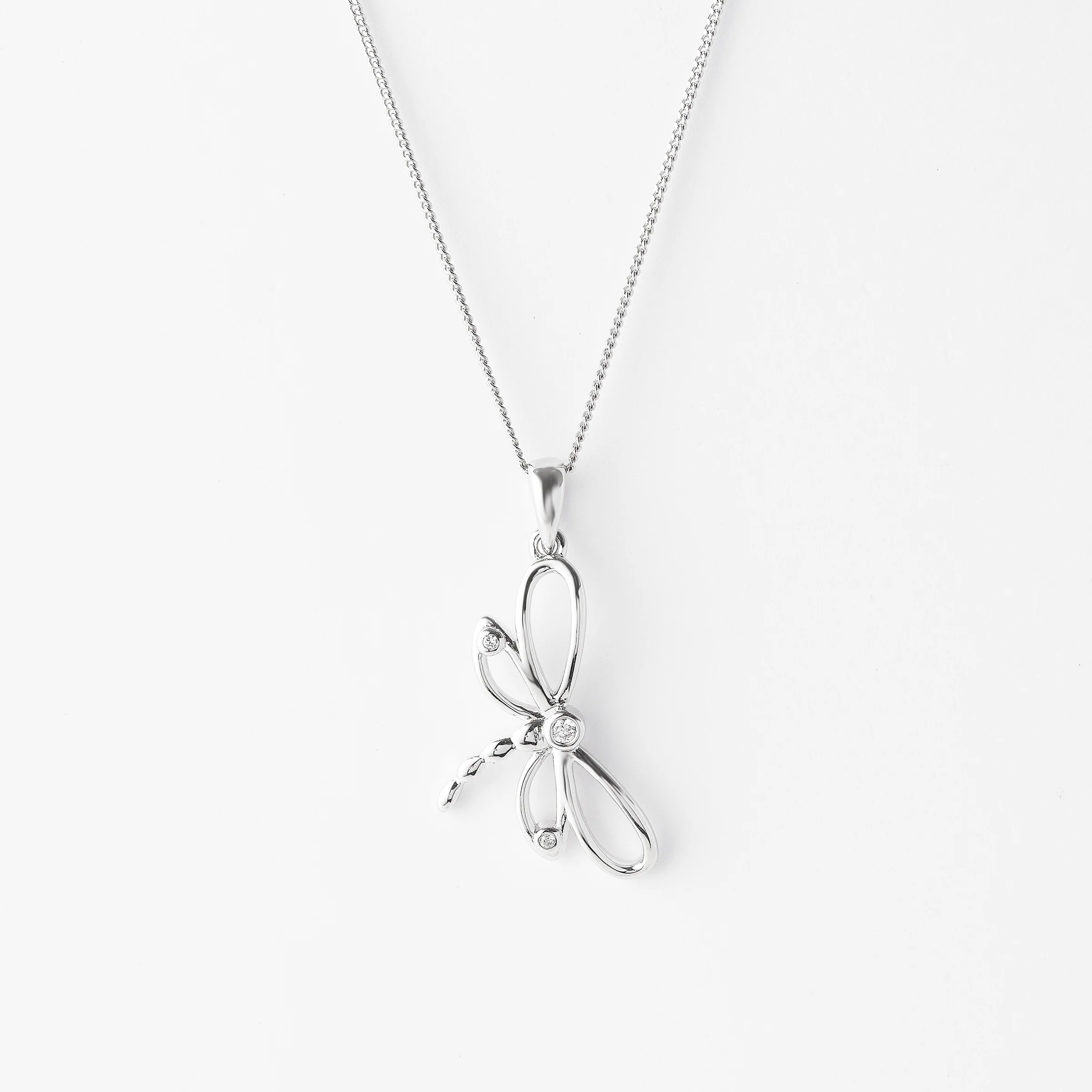 Sterling Silver Zirconia Bezel Dragonfly Pendant - Image 3