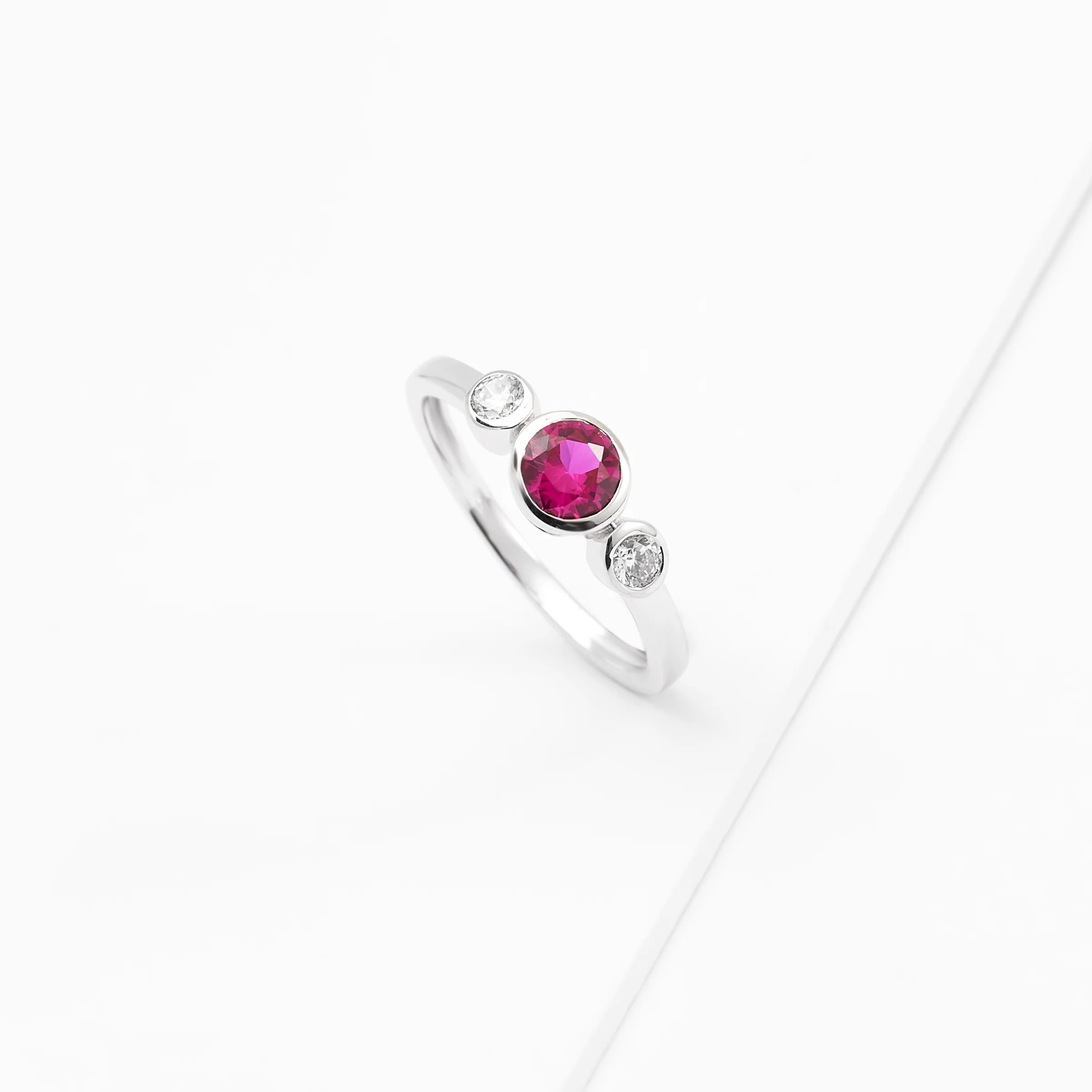 Sterling Silver Zirconia Bezel July Birthstone Ring - Image 2