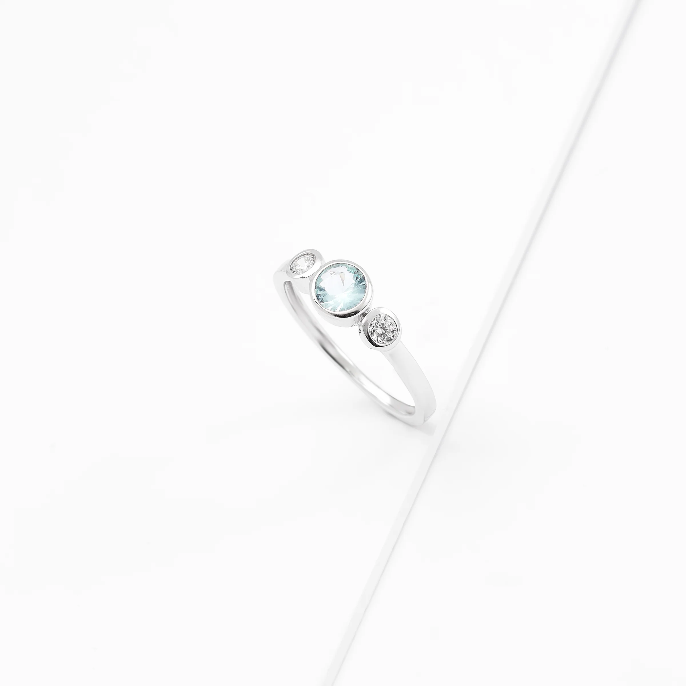 Sterling Silver Zirconia Bezel March Birthstone Ring - Image 2