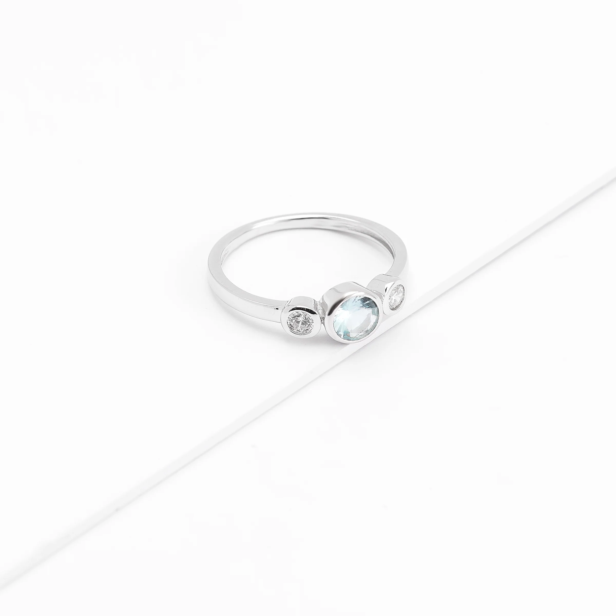 Sterling Silver Zirconia Bezel March Birthstone Ring - Image 3
