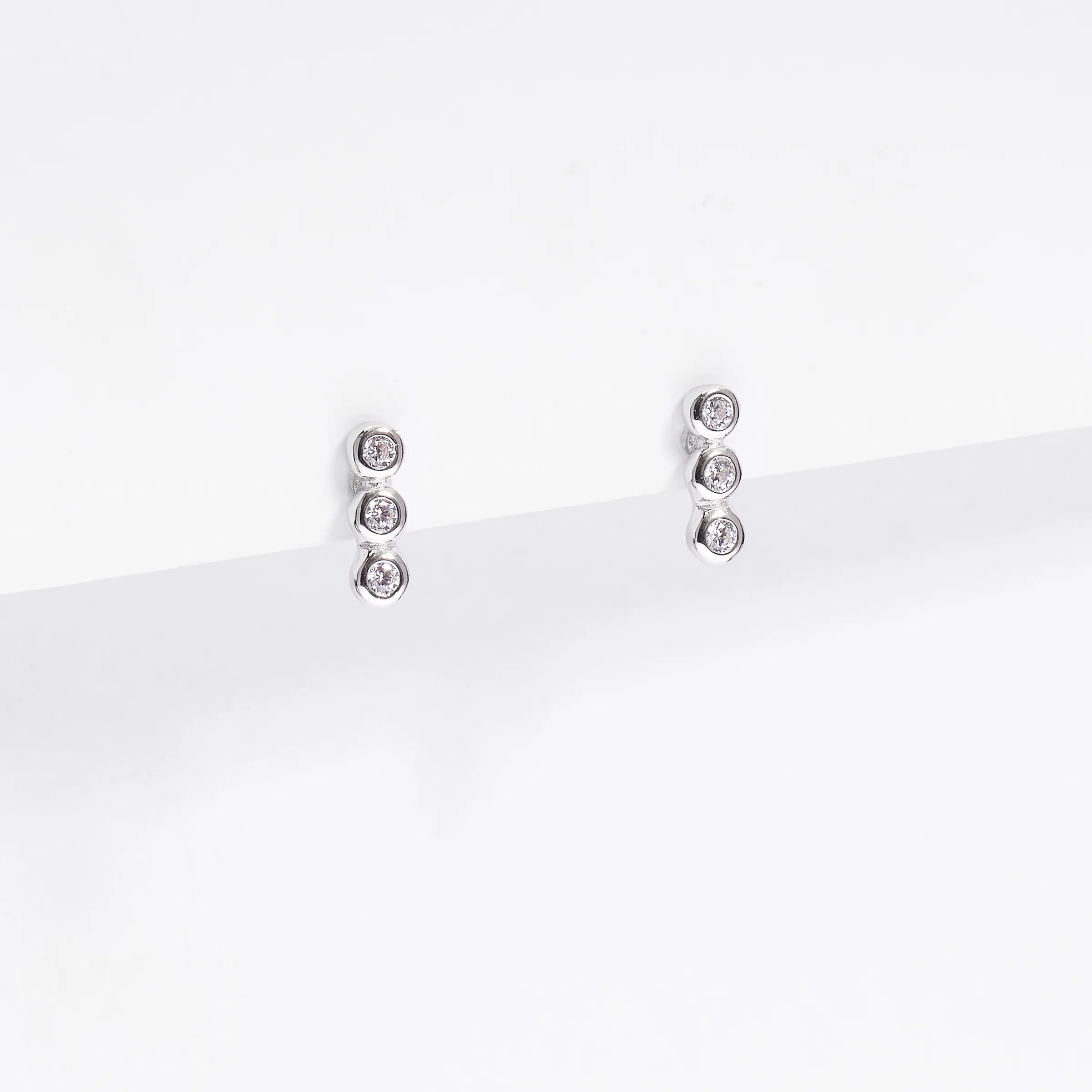 Sterling Silver Zirconia Bezel Row Stud Earrings - Image 2