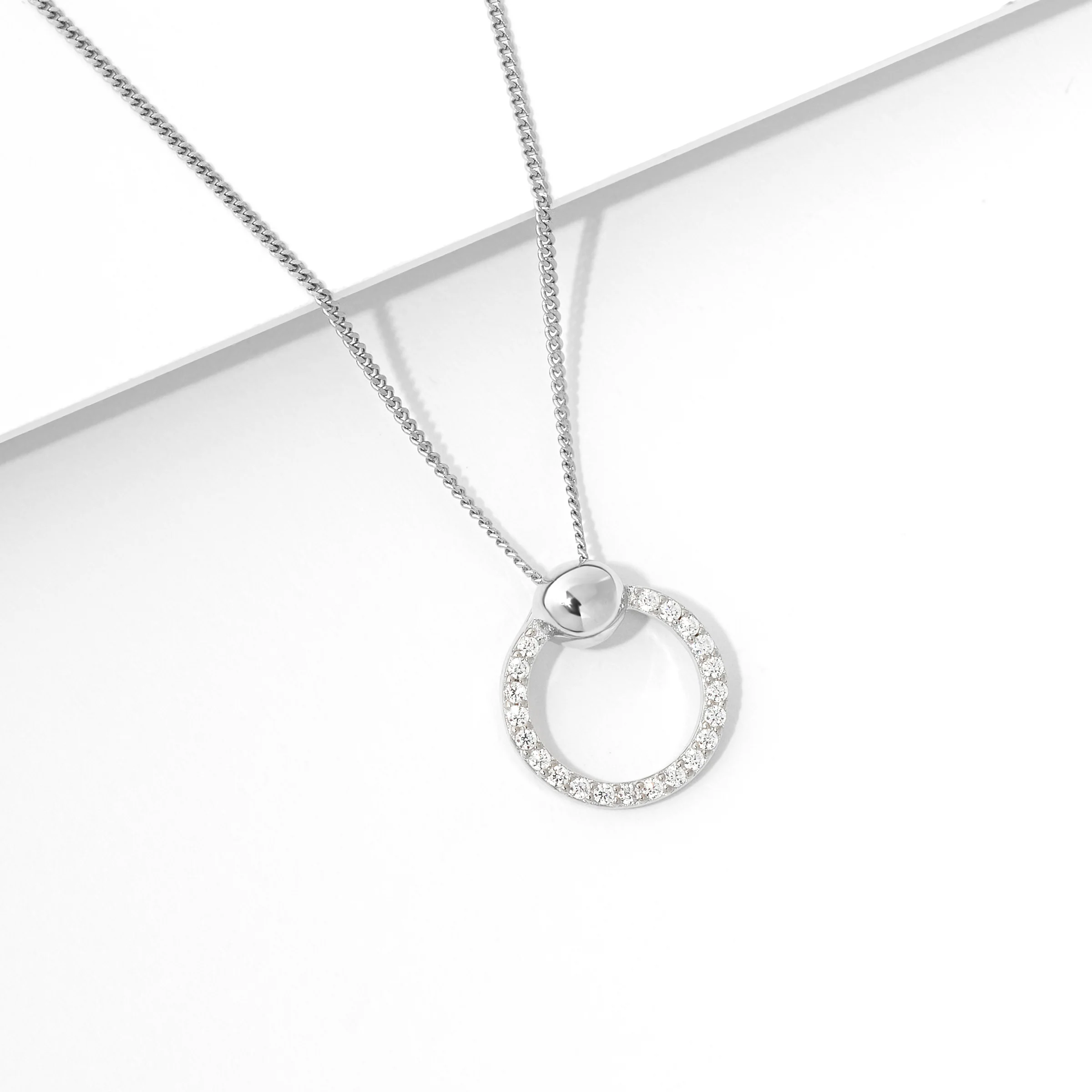 Sterling Silver Zirconia Circle Slider Pendant 13mm - Image 2