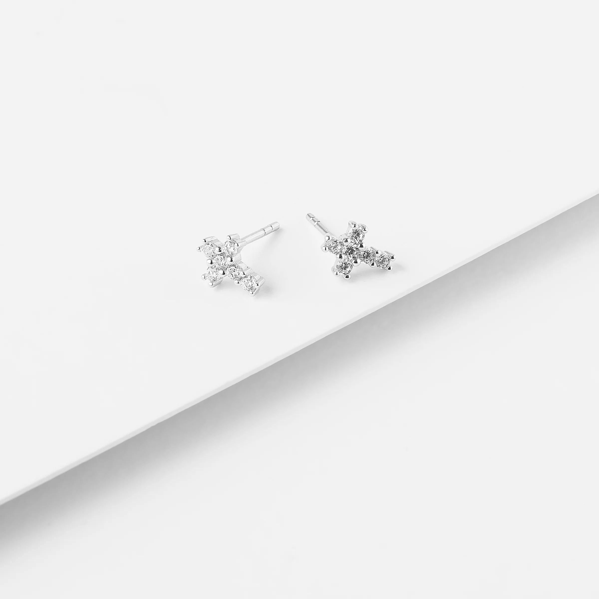 Sterling Silver Zirconia Cross Stud Earrings - Image 3