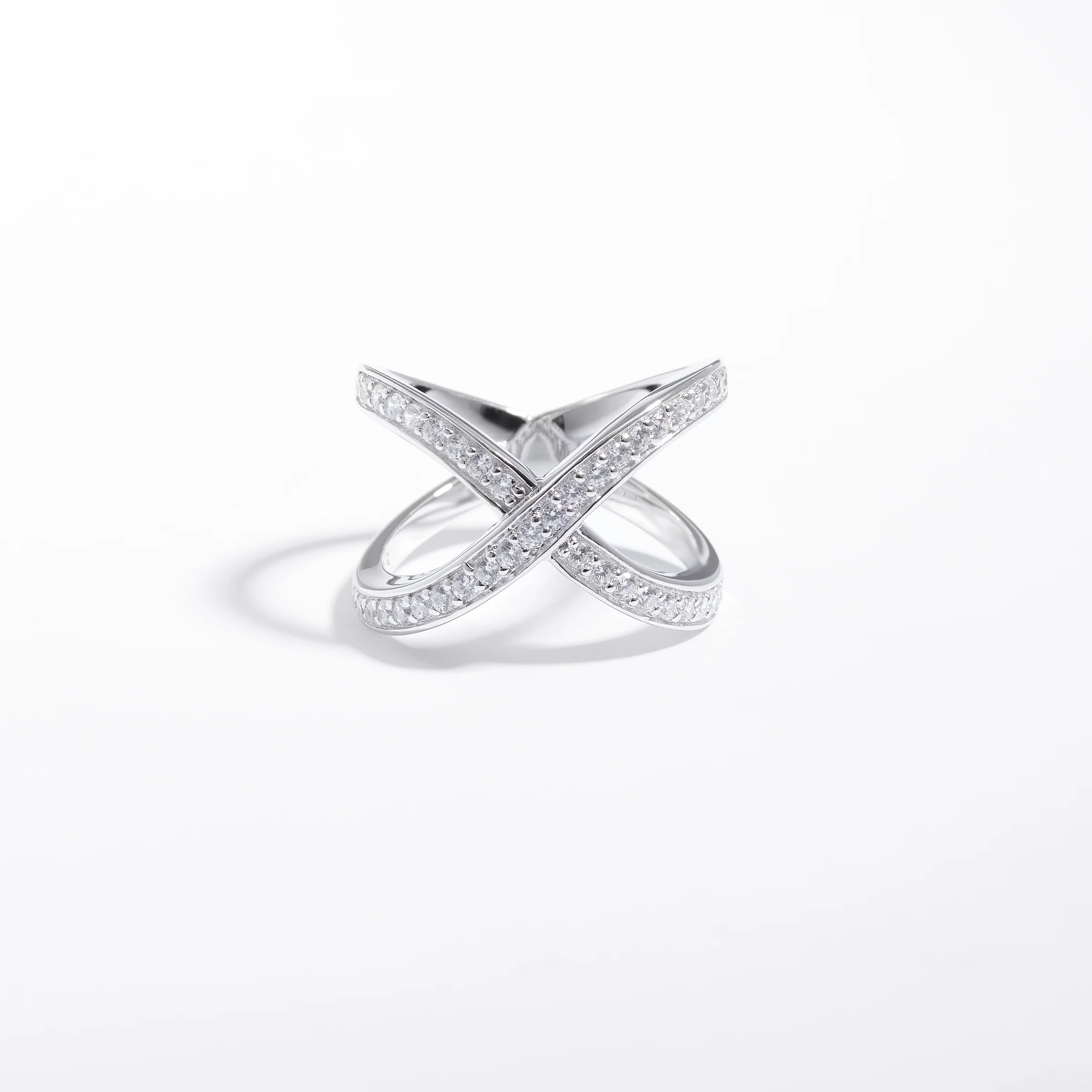 Sterling Silver Zirconia Crossover Split Band Ring - Image 3