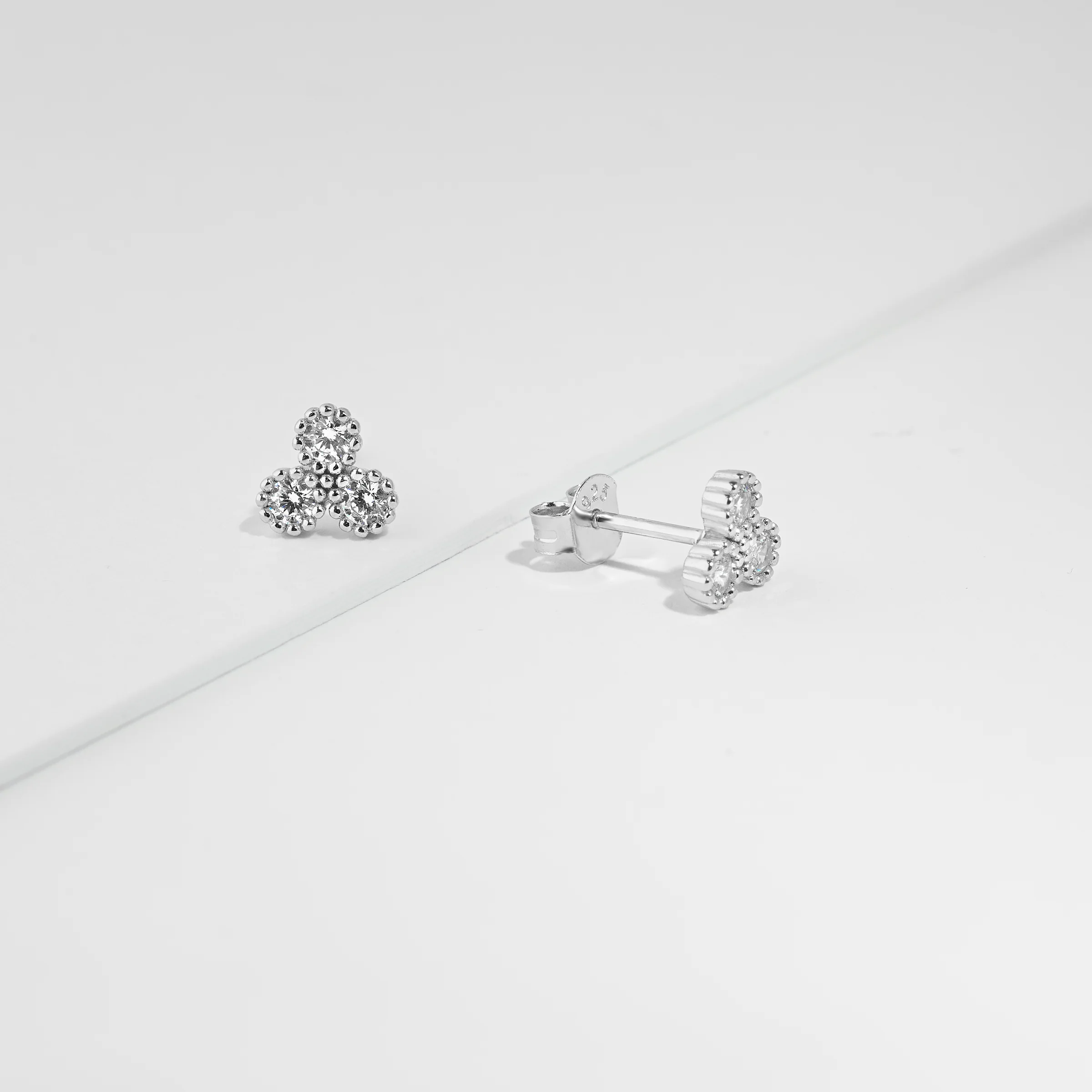 Sterling Silver Zirconia Crown Set Cluster Stud Earrings - Image 2
