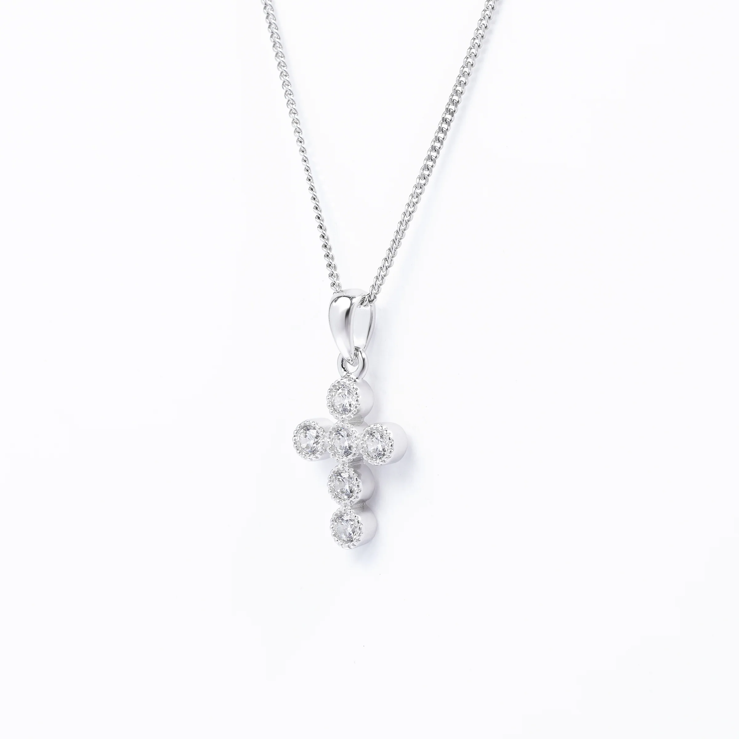 Sterling Silver Zirconia Crown Set Cross Pendant - Image 2