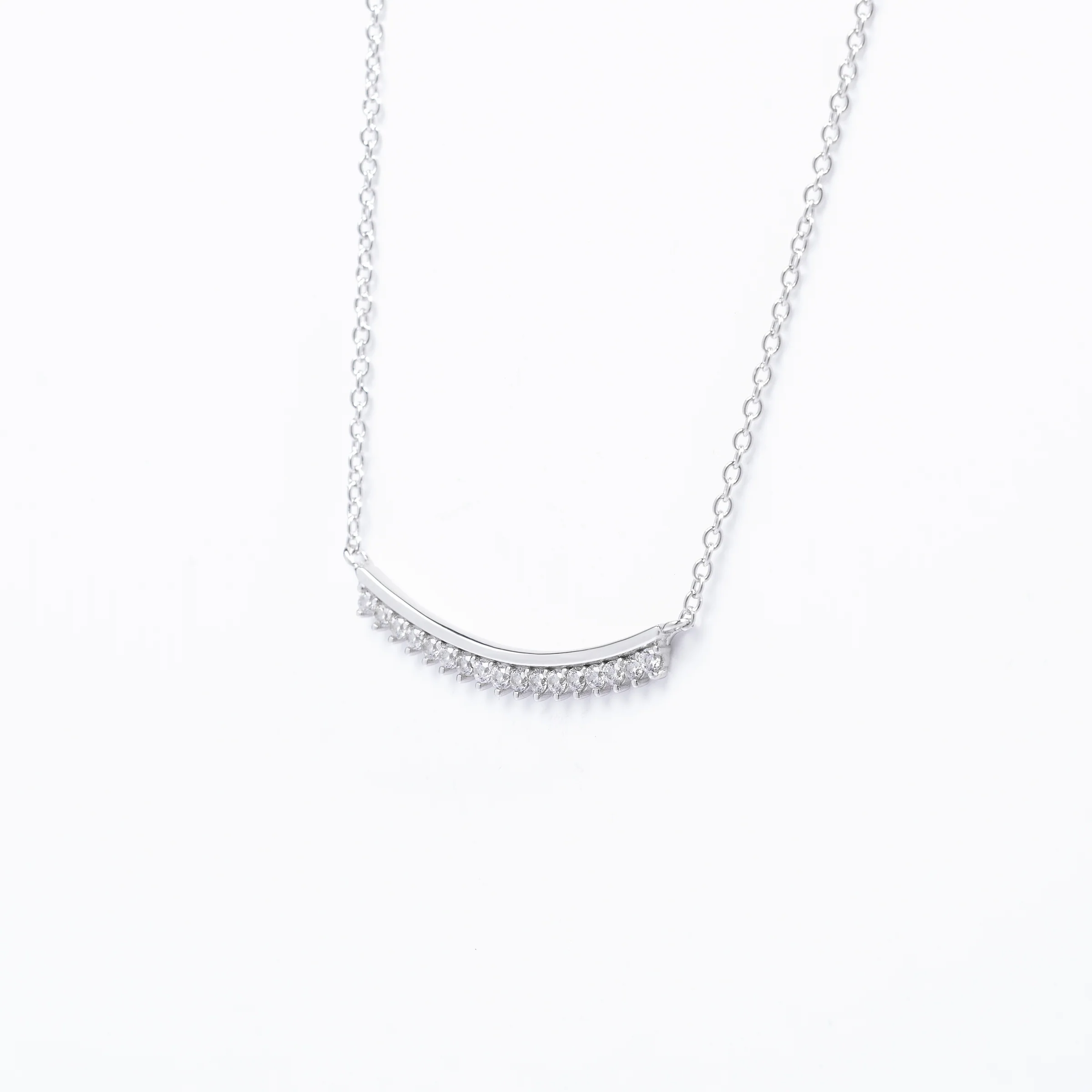 Sterling Silver Zirconia Curved Bar Necklace - Image 2