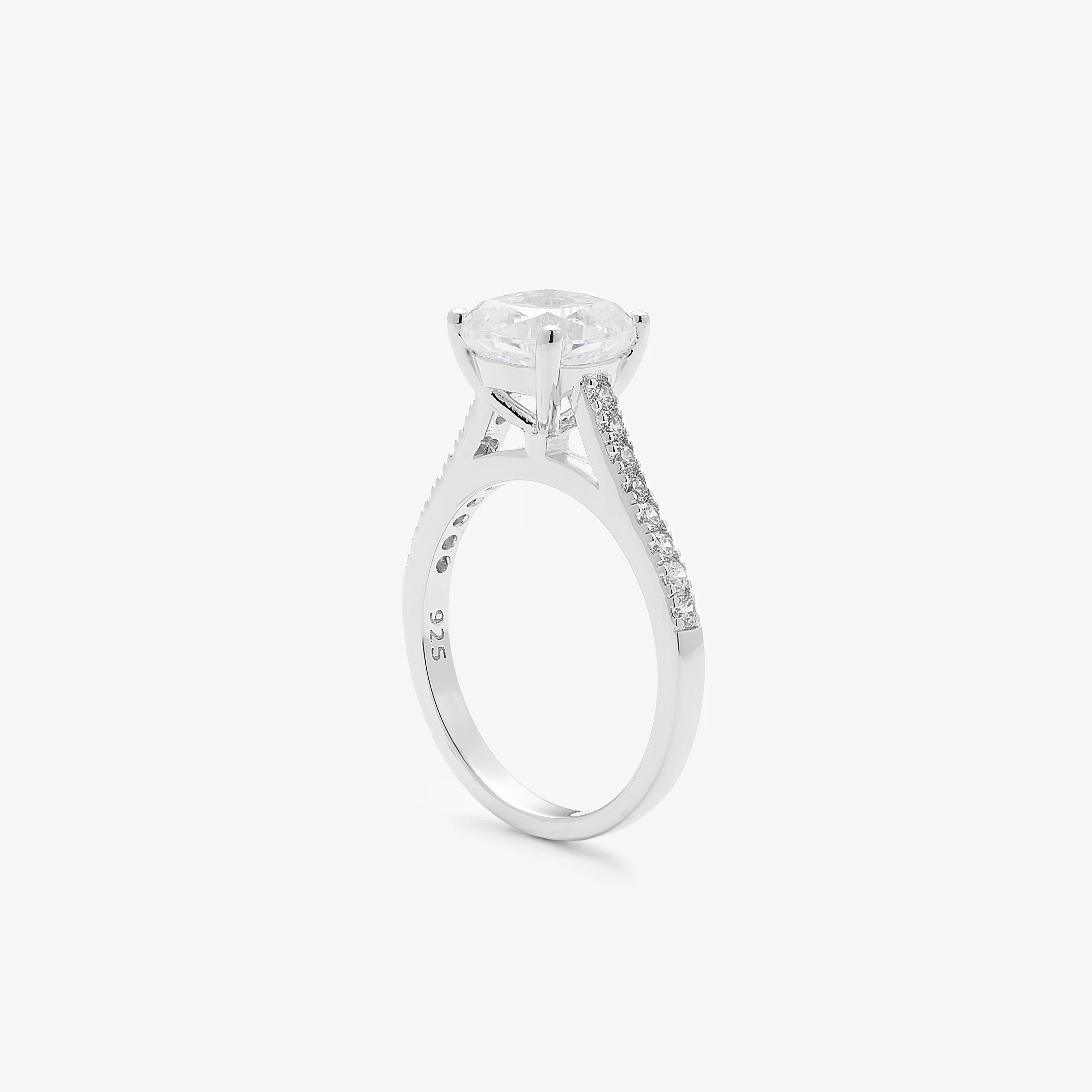 Sterling Silver Zirconia Cushion Solitaire And Shoulders Ring - Image 3