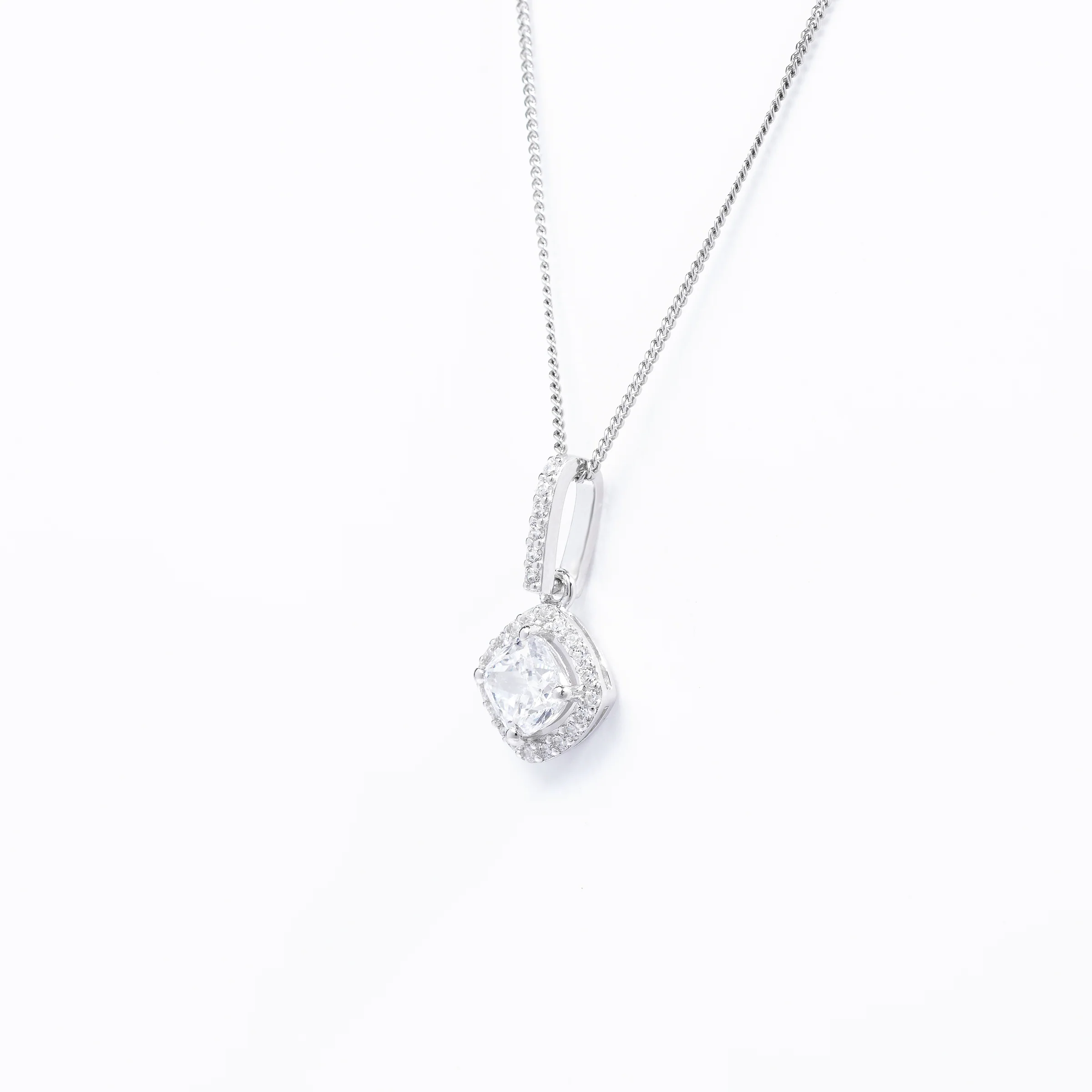 Sterling Silver Zirconia Cushion With Halo Pendant - Image 2