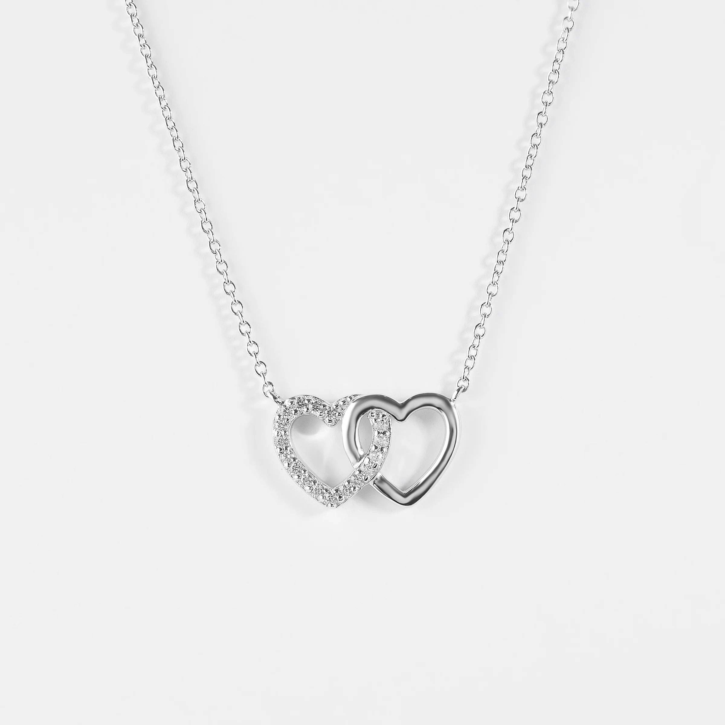 Sterling Silver Zirconia Double Linked Heart Necklace - Image 2