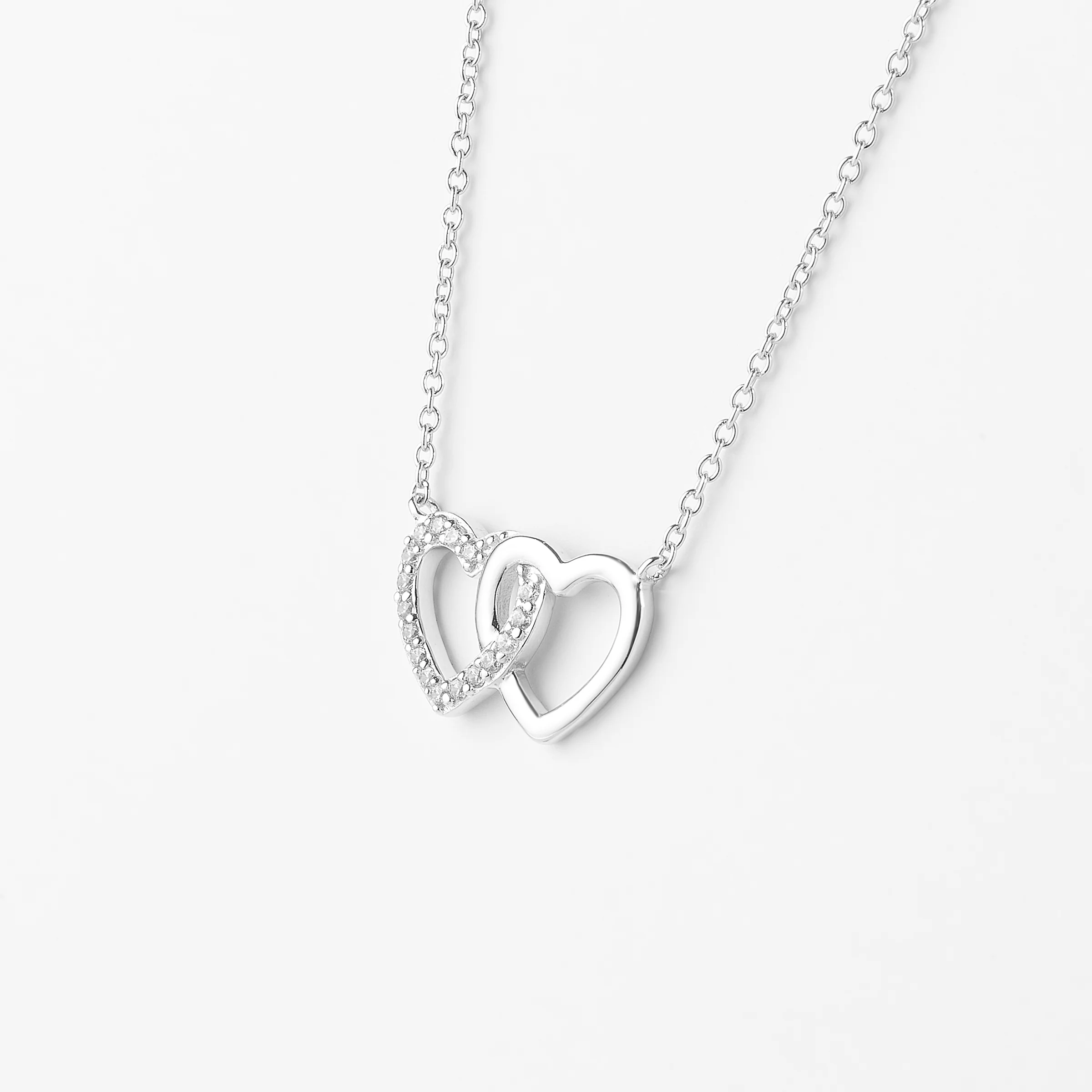 Sterling Silver Zirconia Double Linked Heart Necklace - Image 3