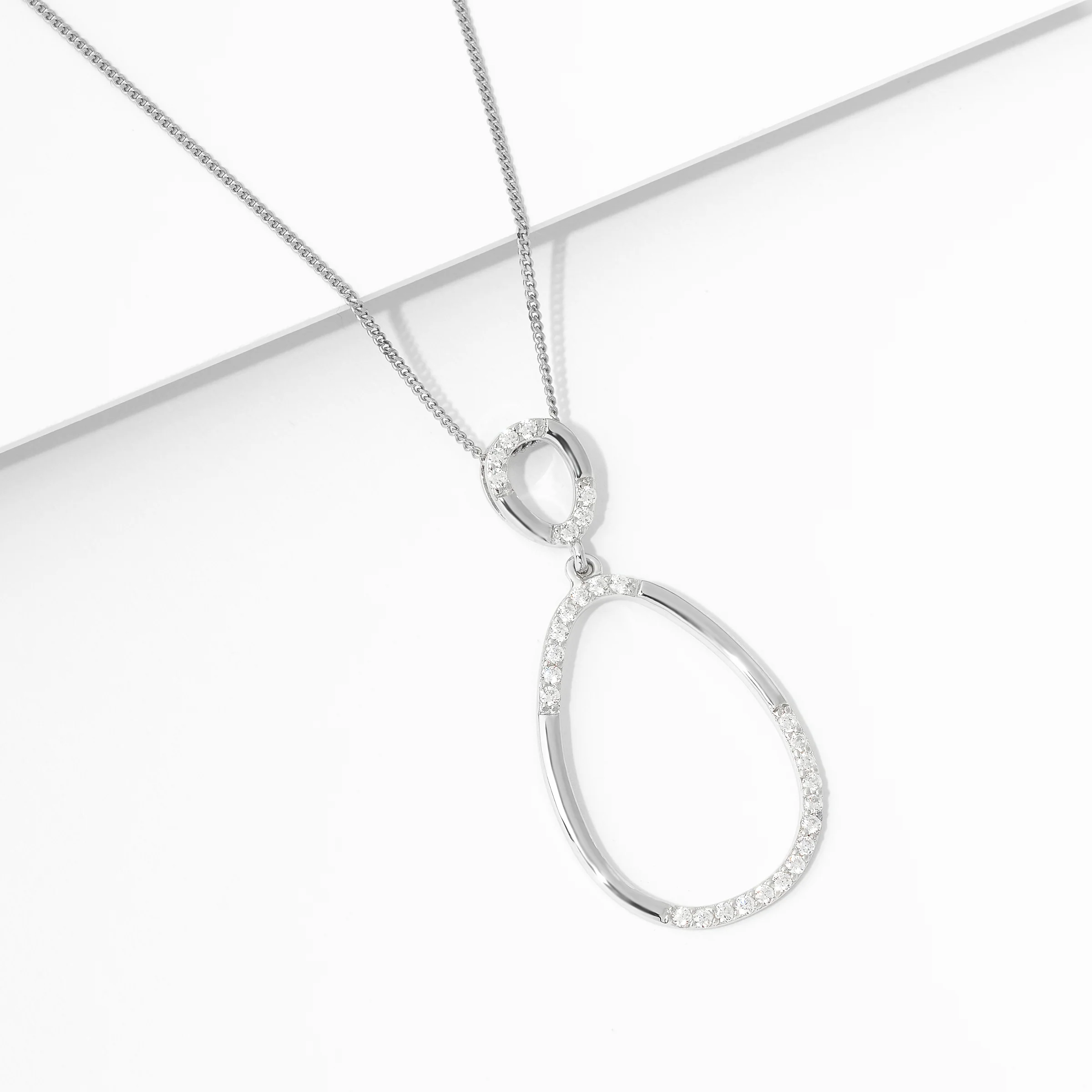 Sterling Silver Zirconia Double Oval Drop Pendant - Image 2