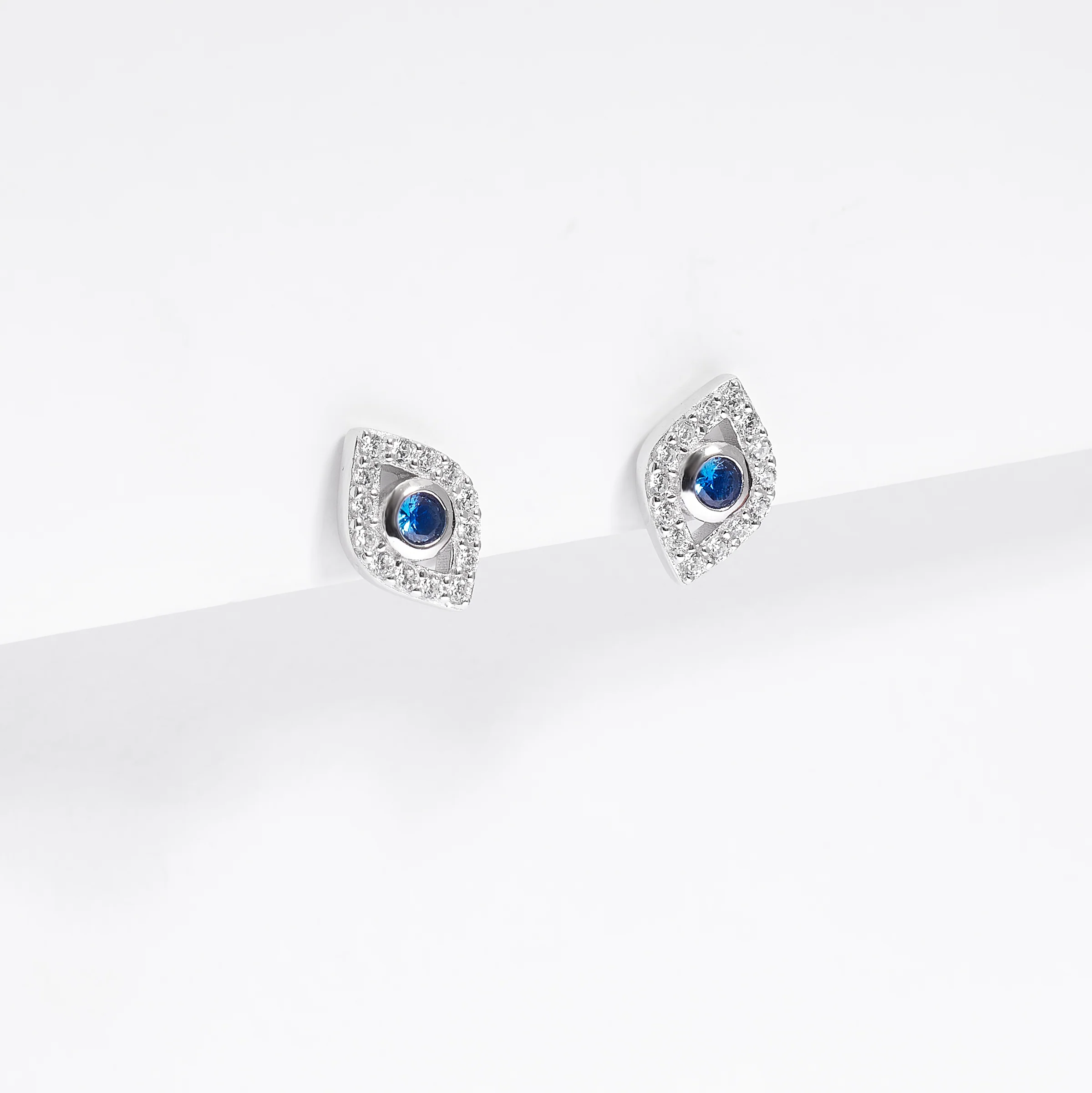 Sterling Silver Zirconia Evil Eye Stud Earrings - Image 2