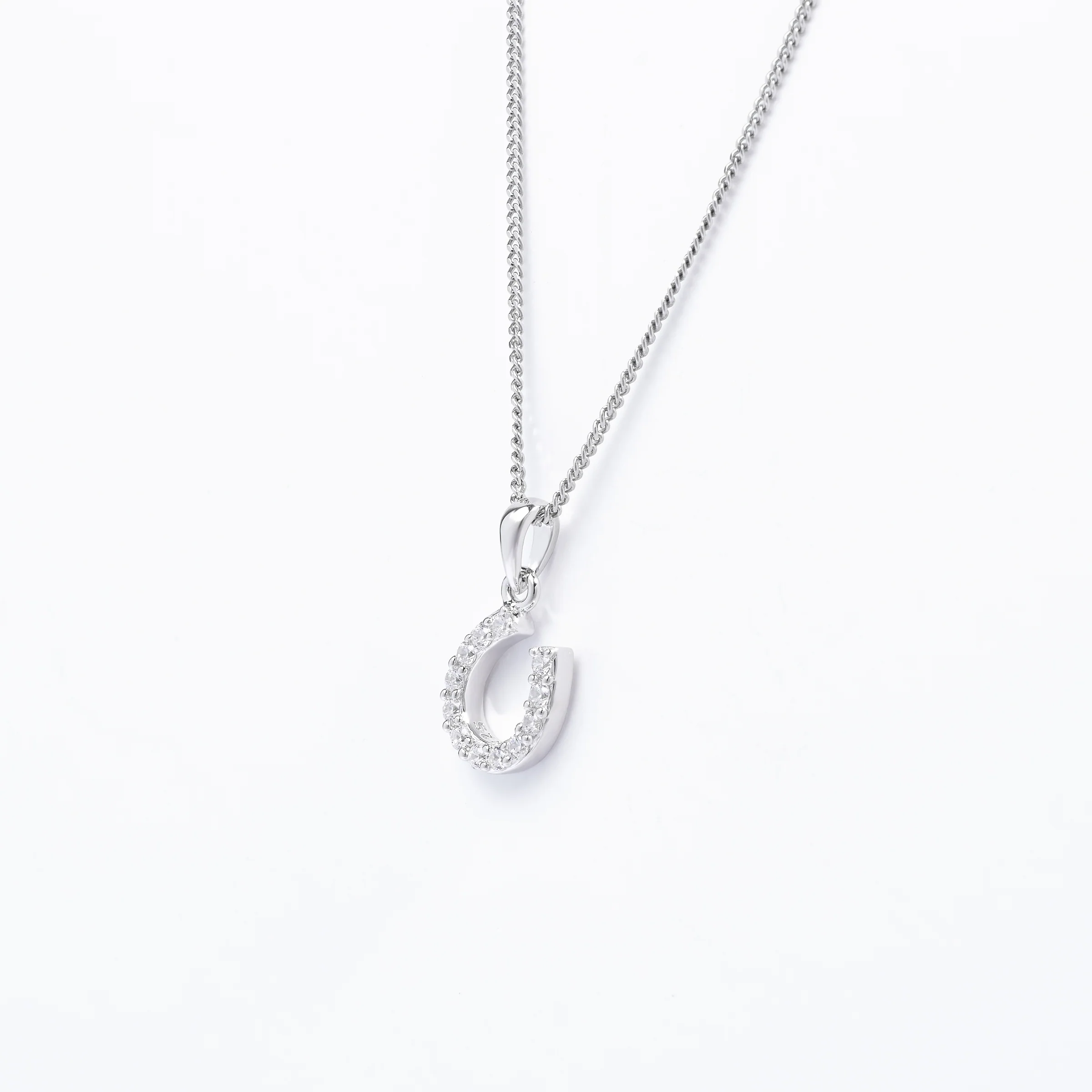 Sterling Silver Zirconia Horseshoe Pendant - Image 2