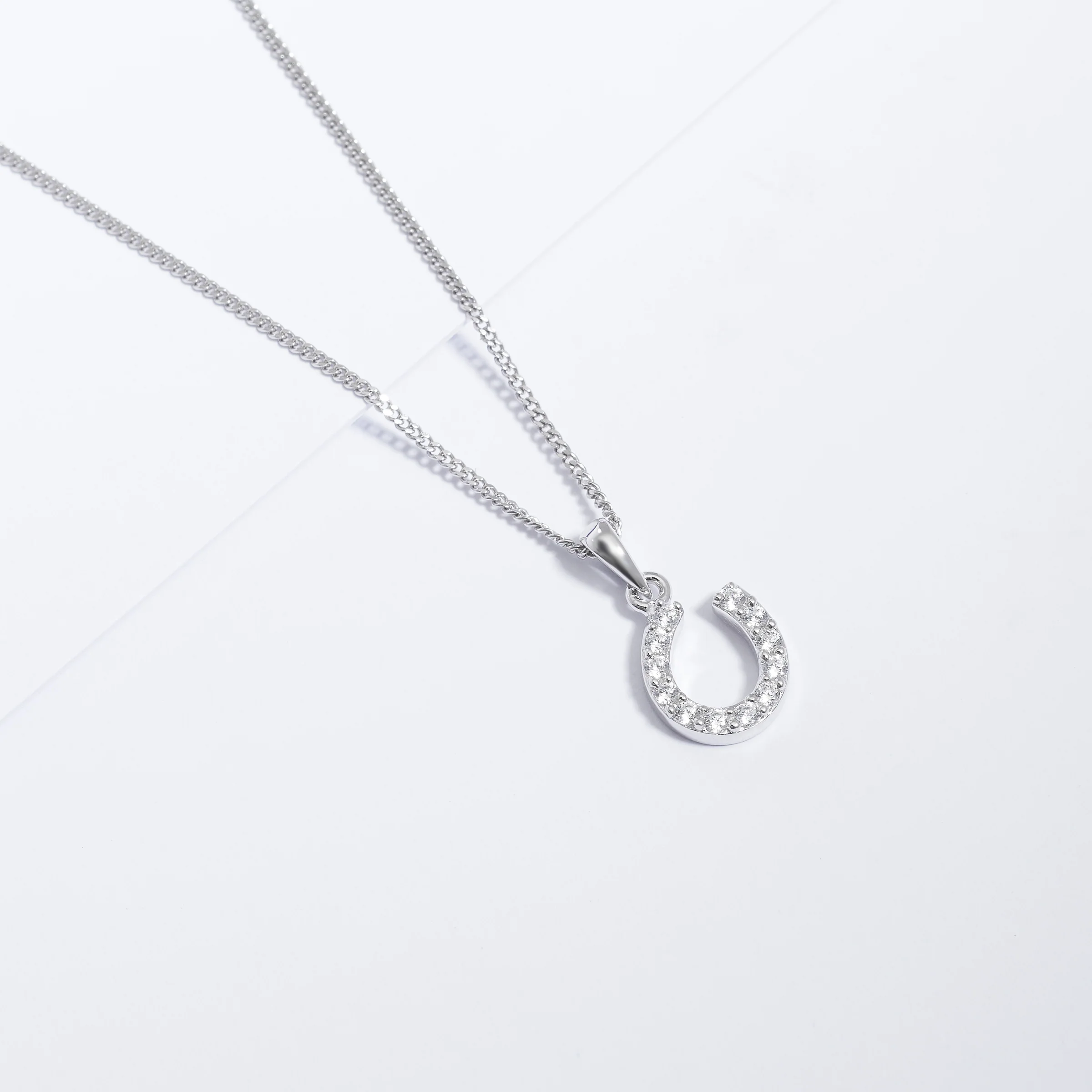 Sterling Silver Zirconia Horseshoe Pendant - Image 3